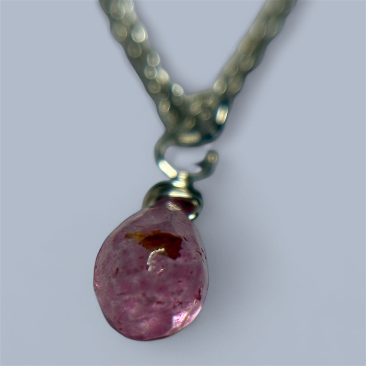Pink Topaz Briolette Cut Drop Crystal Gemstone Silver Necklace (Certified) (2)