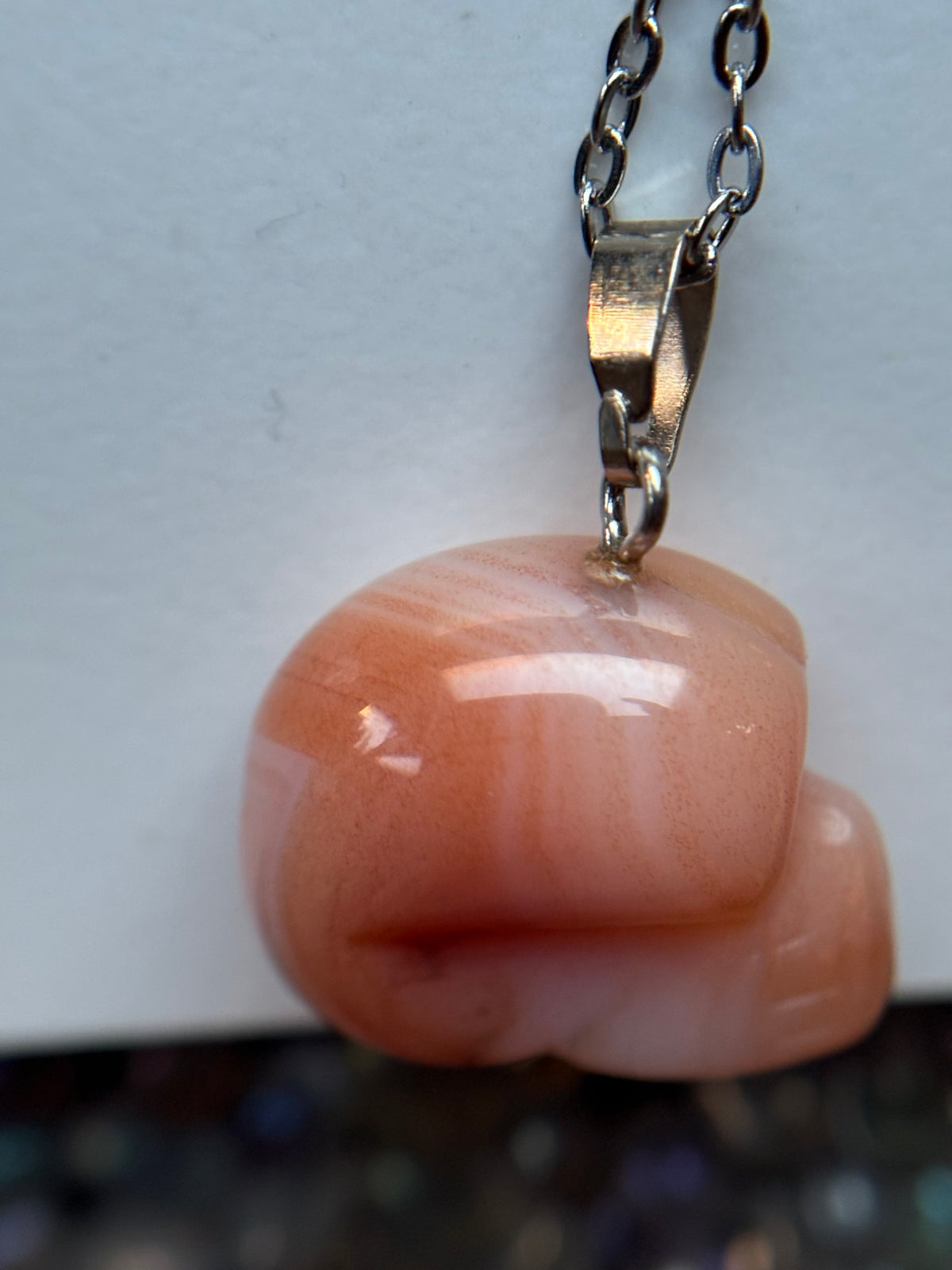 Carnelian Agate Crystal Gemstone Skull Carving Necklace & Tumbled Stone Gift Set