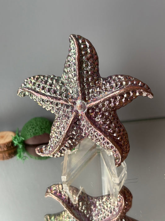 Purple Pink Bismuth Crystal Large Starfish Metal Art Sculpture
