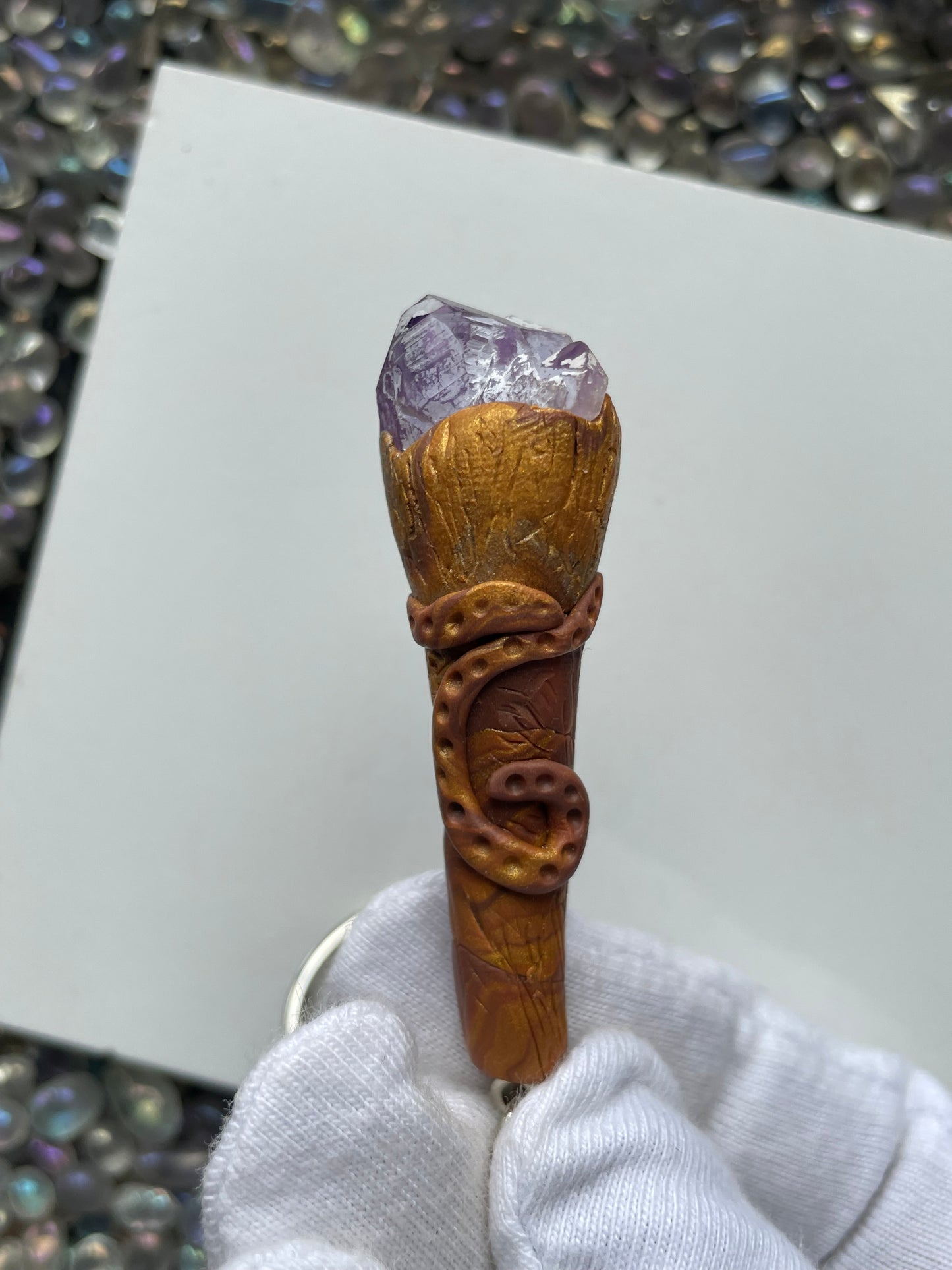 Amethyst Crystal Gemstone Clay Wooden Wand KeyChain (2)