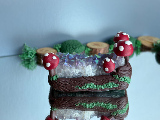 Aura Amethyst Crystal Gemstone Rectangular Cluster Mini Red Mushroom Garden (1)