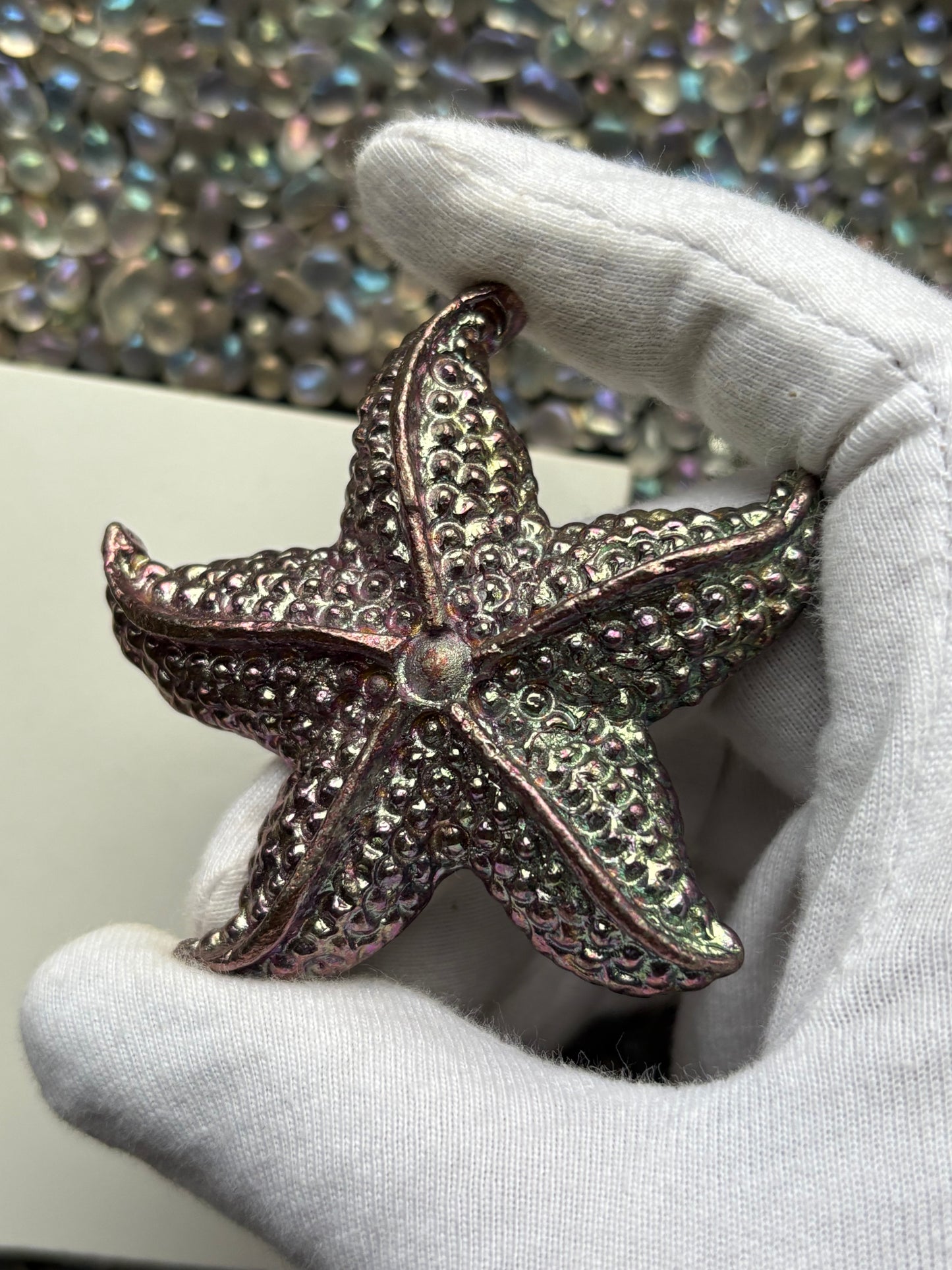 Purple Pink Bismuth Crystal Large Starfish Metal Art Sculpture