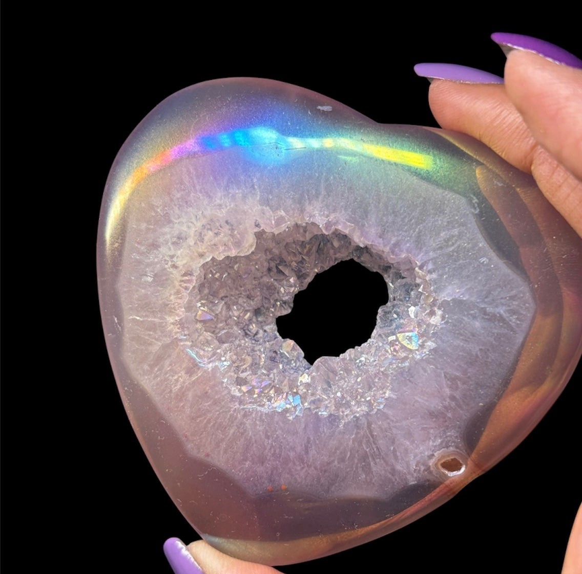 Angel Aura Druzy Agate Crystal Gemstone Heart Carving Medium