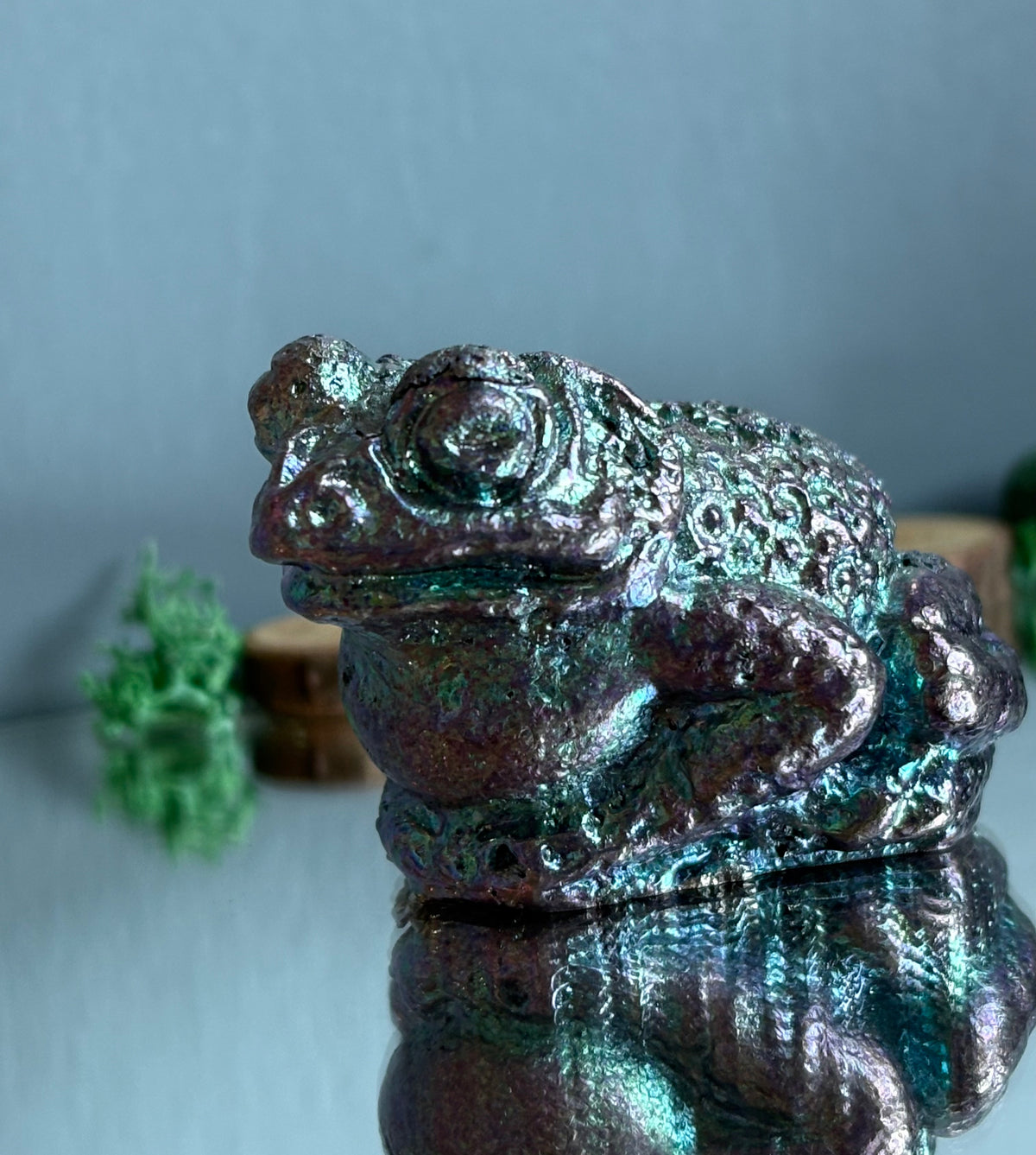 Purple Blue Bismuth Crystal Small Toad Metal Art Sculpture