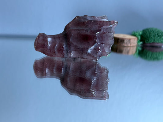 Red Strawberry Quartz Dragon Skull Mini Crystal Gemstone Carving