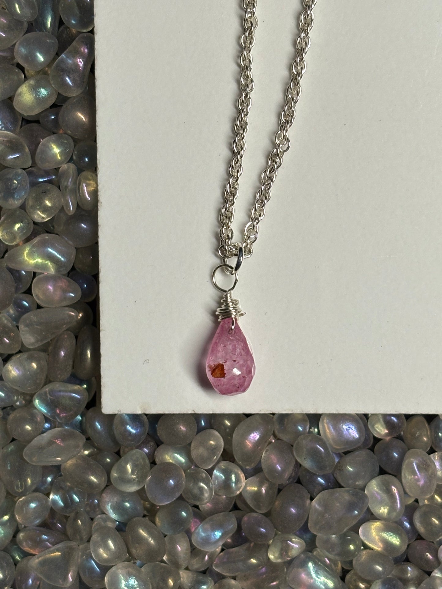 Pink Topaz Briolette Cut Drop Crystal Gemstone Silver Necklace (Certified) (2)