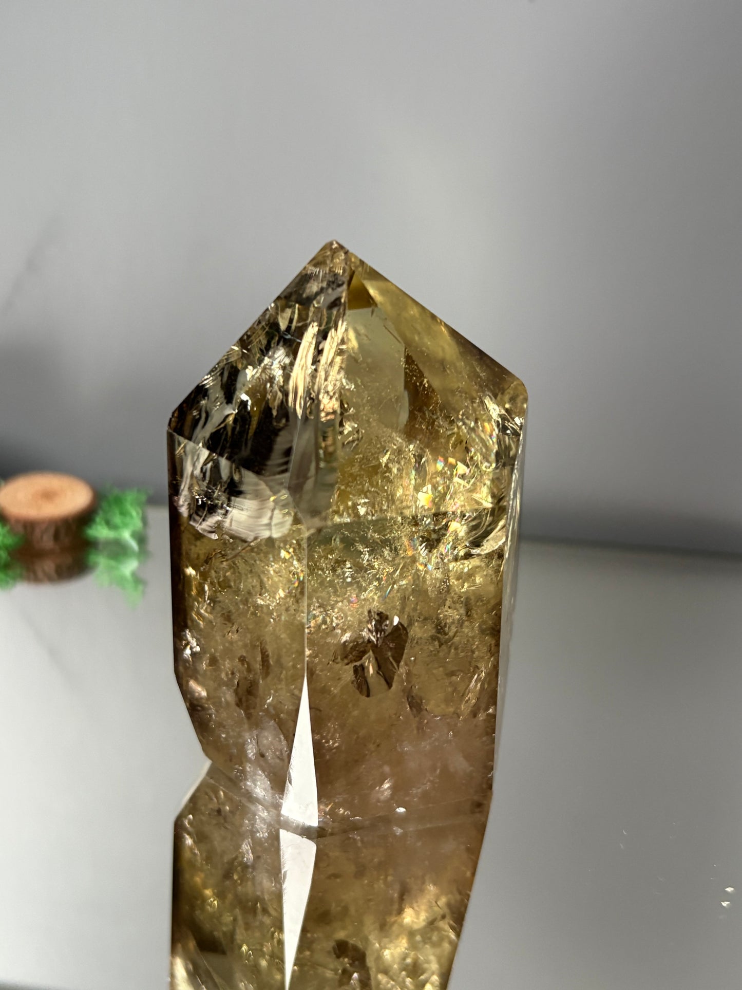 Rainbow Phantom Smoky Citrine Crystal Gemstone Tower Point - P4