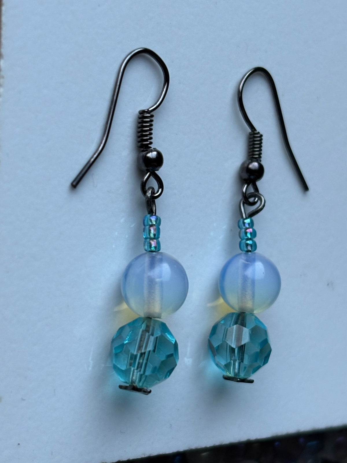 Opalite & Sky Blue Crystal Black Drop Earrings