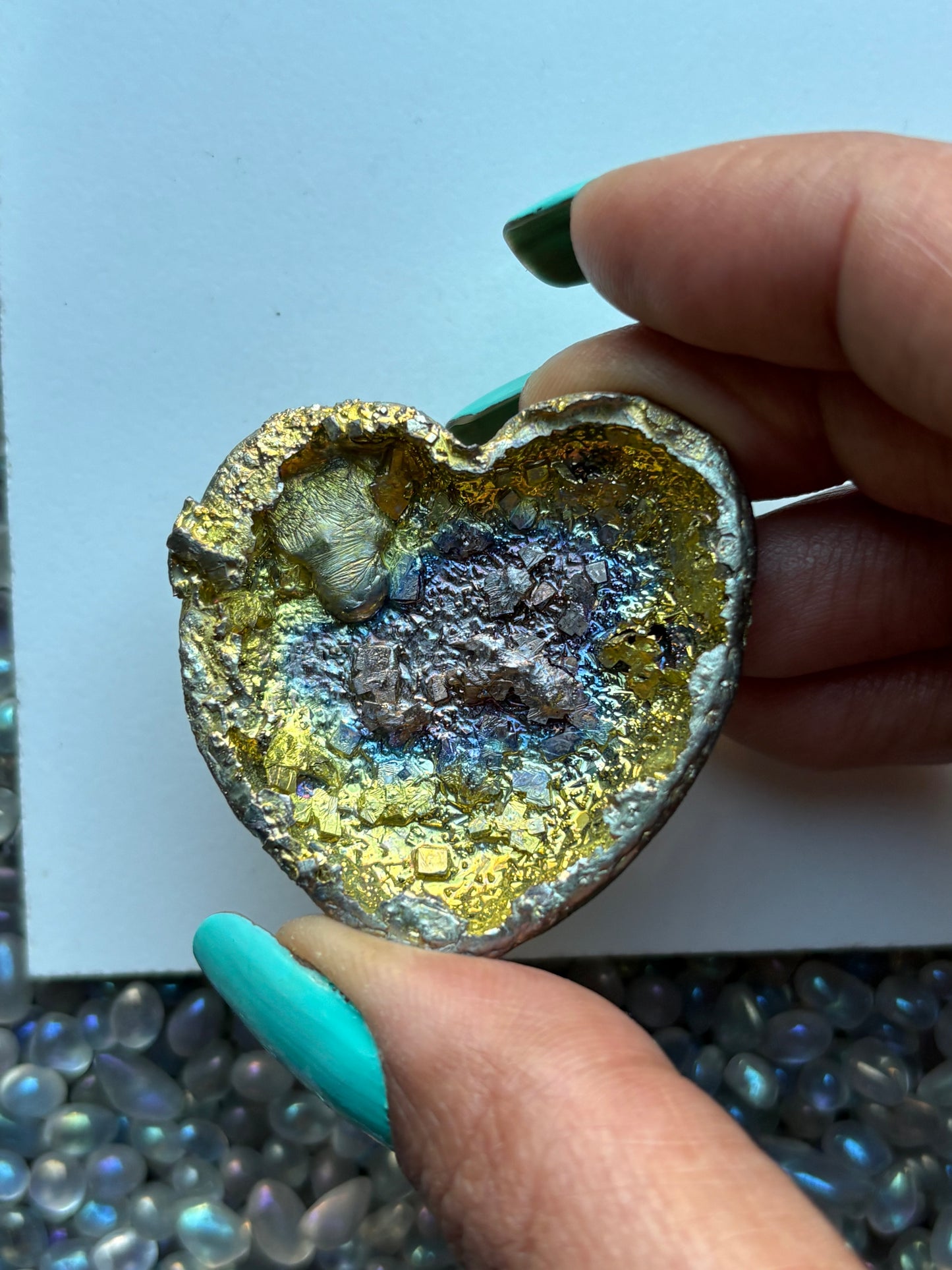 Gold Bismuth Crystal Heart Metal Art Sculpture