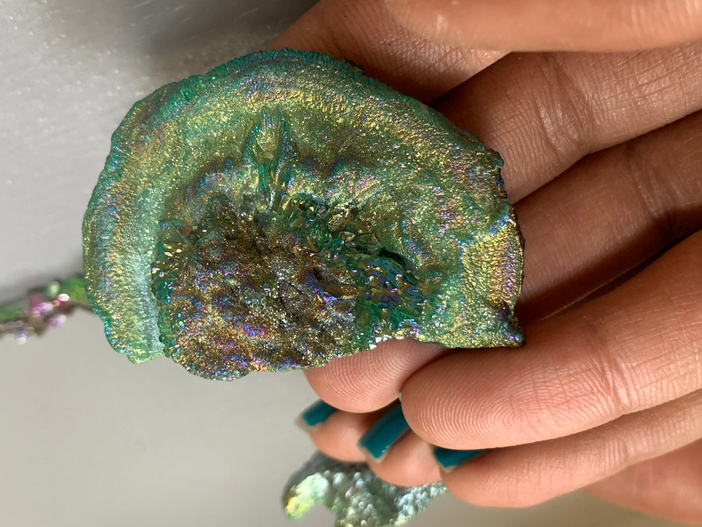 Green Aura Druzy Chalcedony Crystal Gemstone - Galaxy Slice - no 2