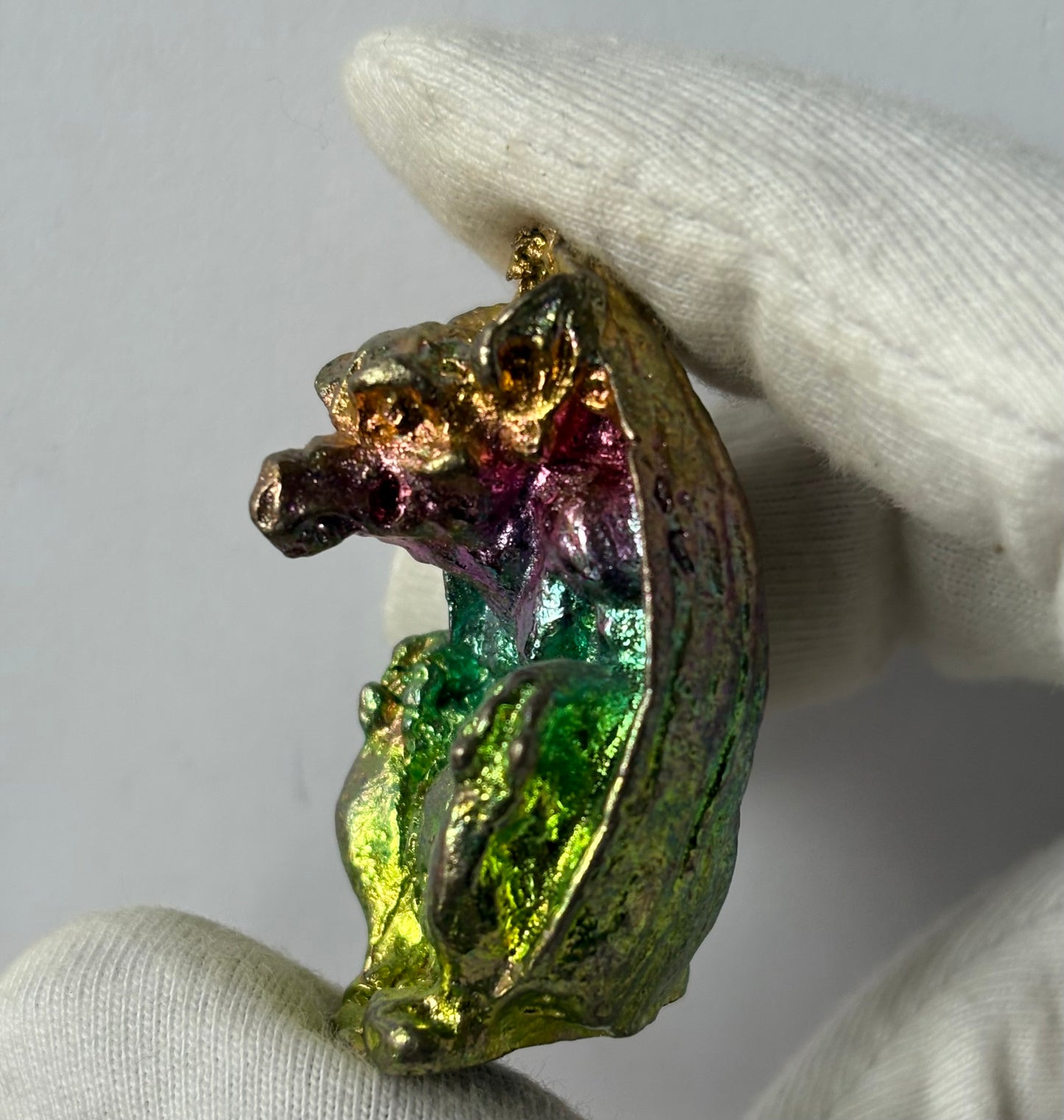 Rainbow Bismuth Crystal Gargoyle Metal Art Sculpture (1)