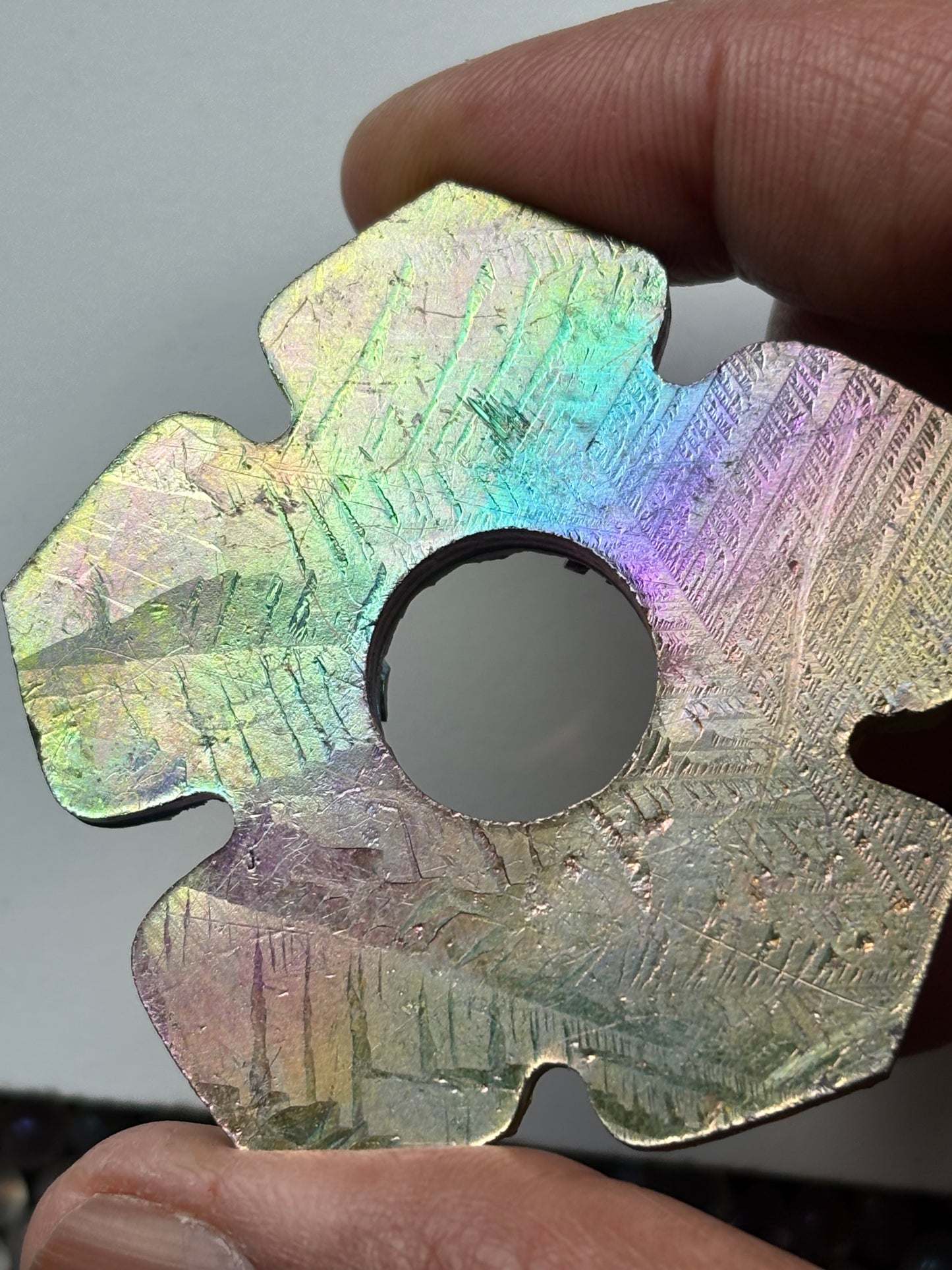 Rainbow Bismuth Crystal Hippie Flower Slice Cut Out Sphere Holder