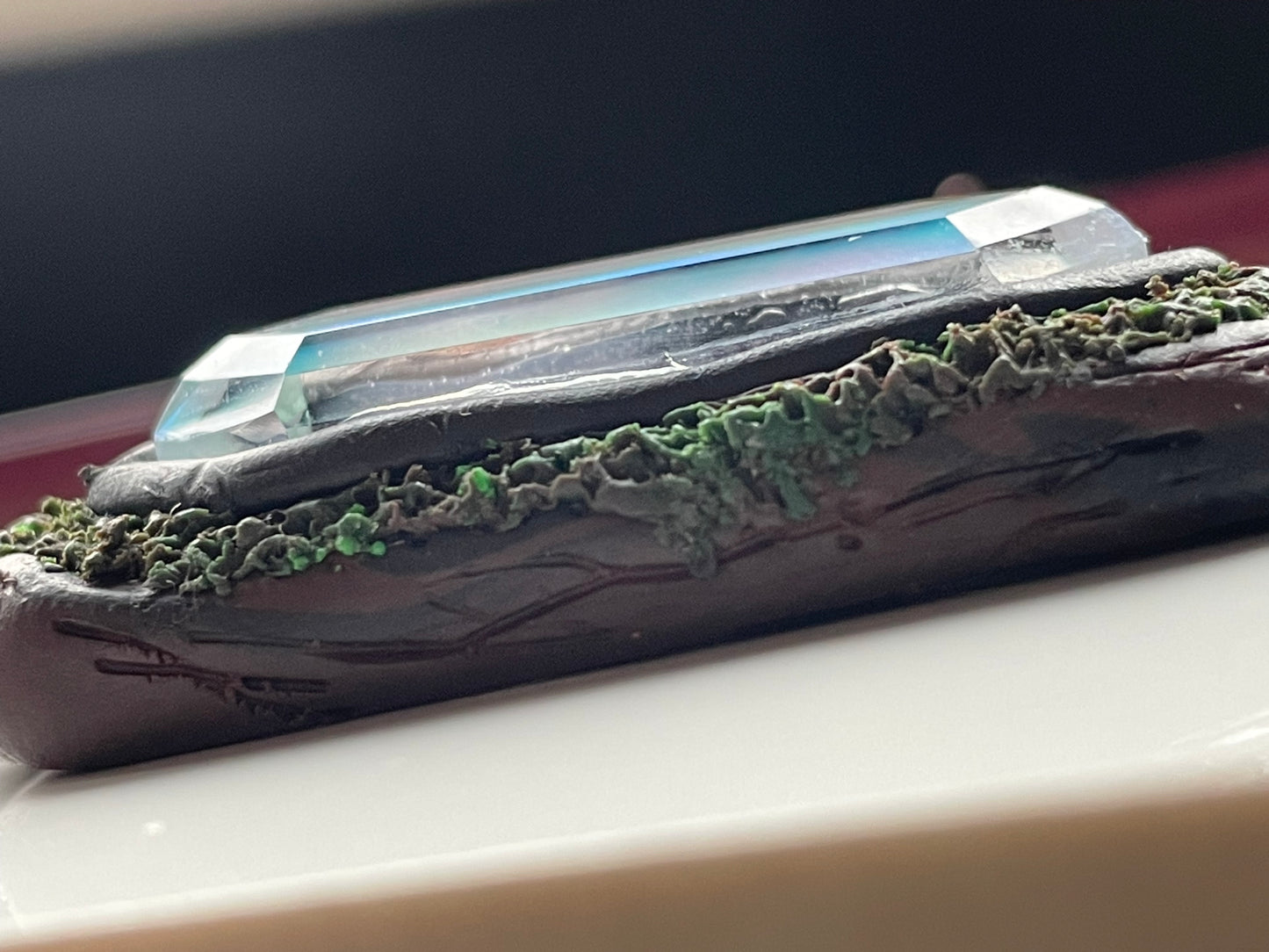 Elongated Aurora Opal Doublet Crystal Gemstone - Enchanted Forest Necklace