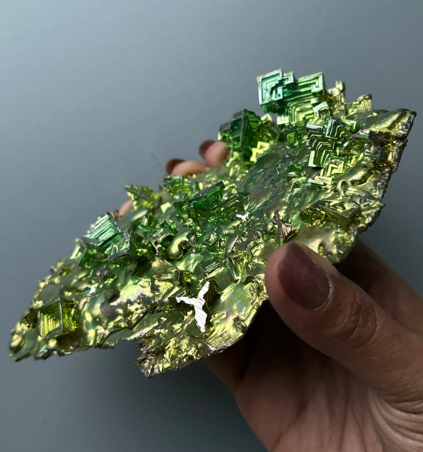 Kryptonite Green Bismuth Specimen Crystal Metal Art Large Slab