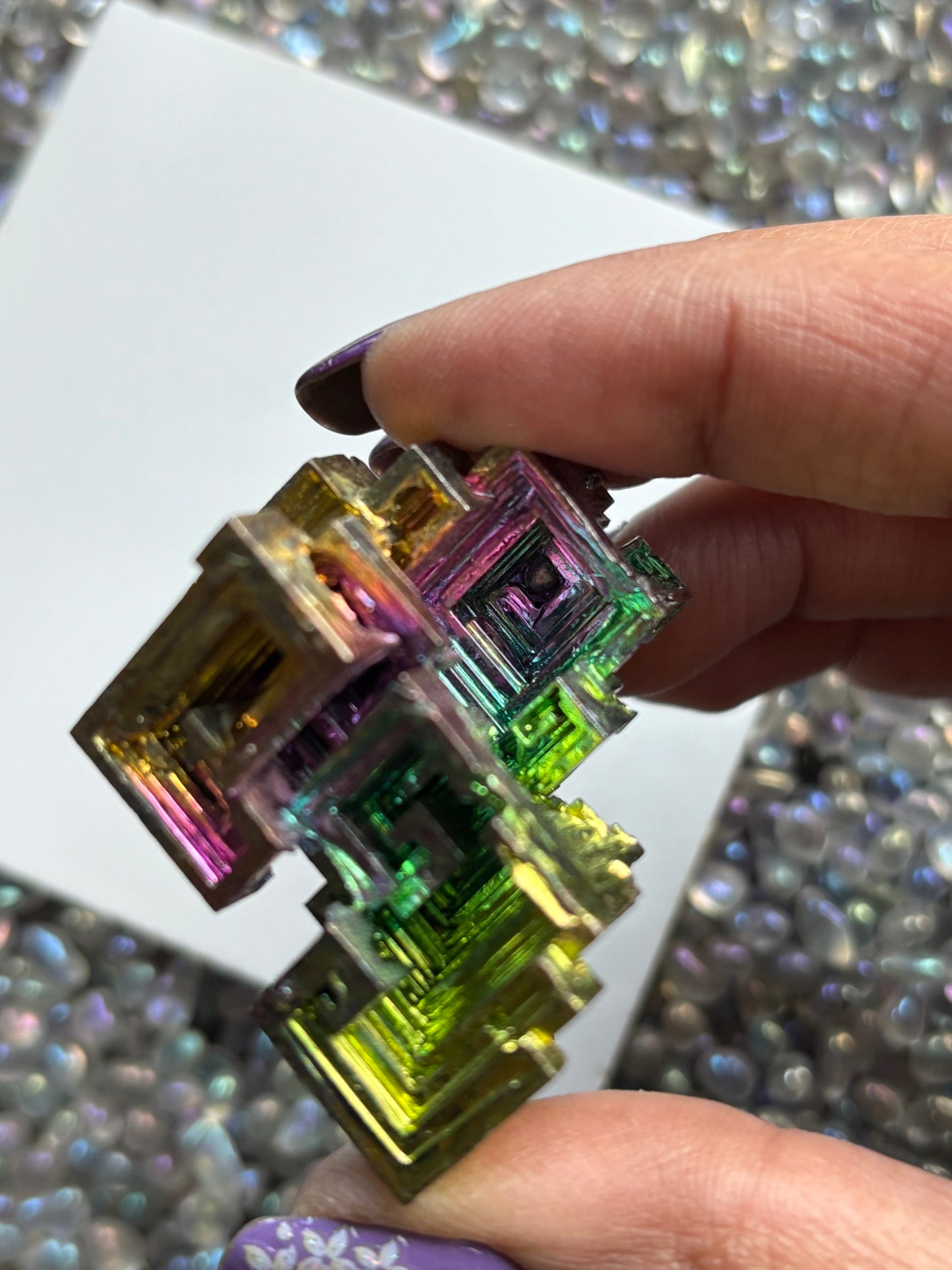 Rainbow Bismuth Crystal Specimen Metal Art Large (1)