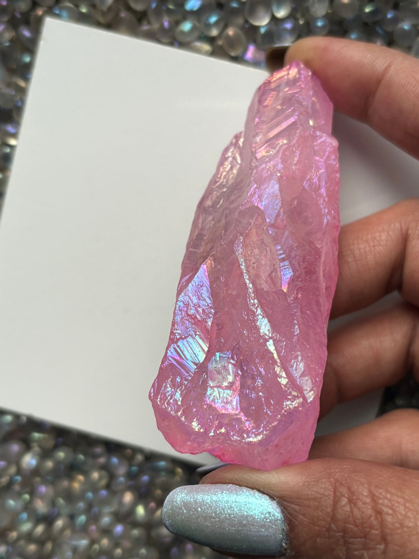 Pink Aura Quartz Rough Gemstone Crystal Unicorn Tear - Large