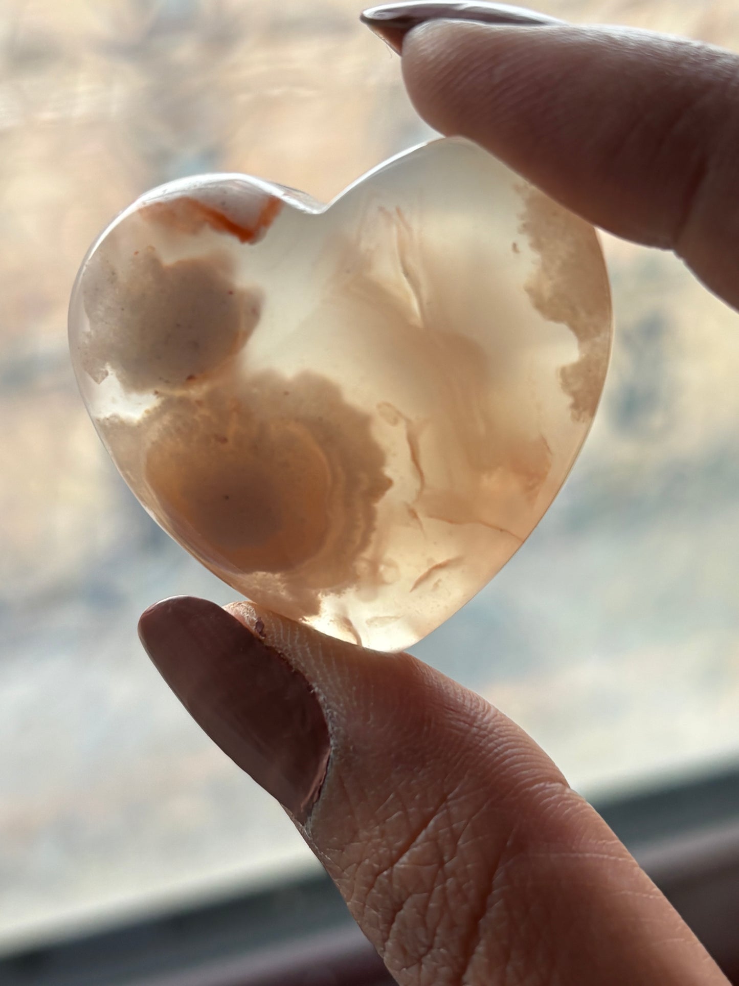 Flower Cherry Blossom Agate Crystal Gemstone Heart Carving (2)