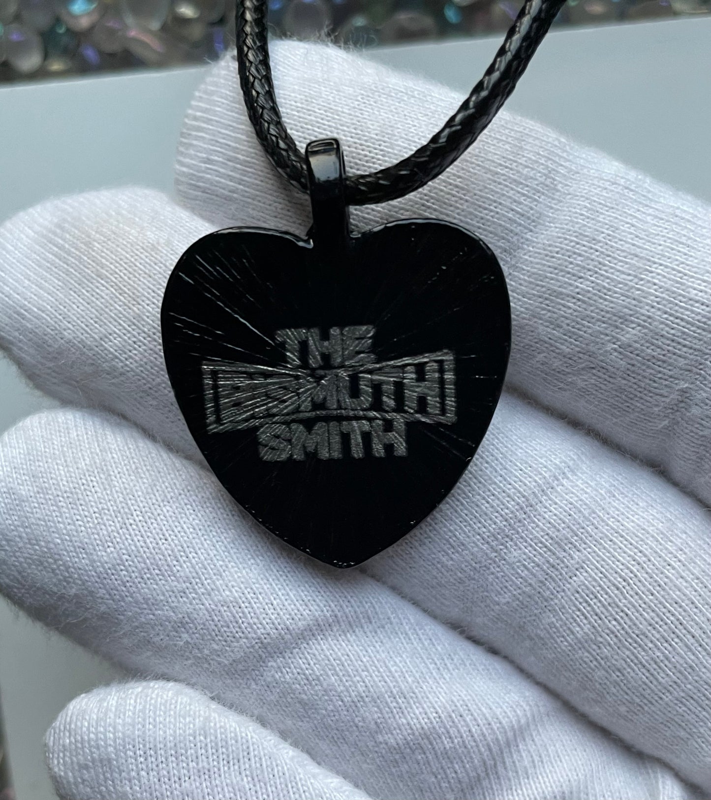 Peach Bismuth Heart Crystal Metal Art Cord Necklace