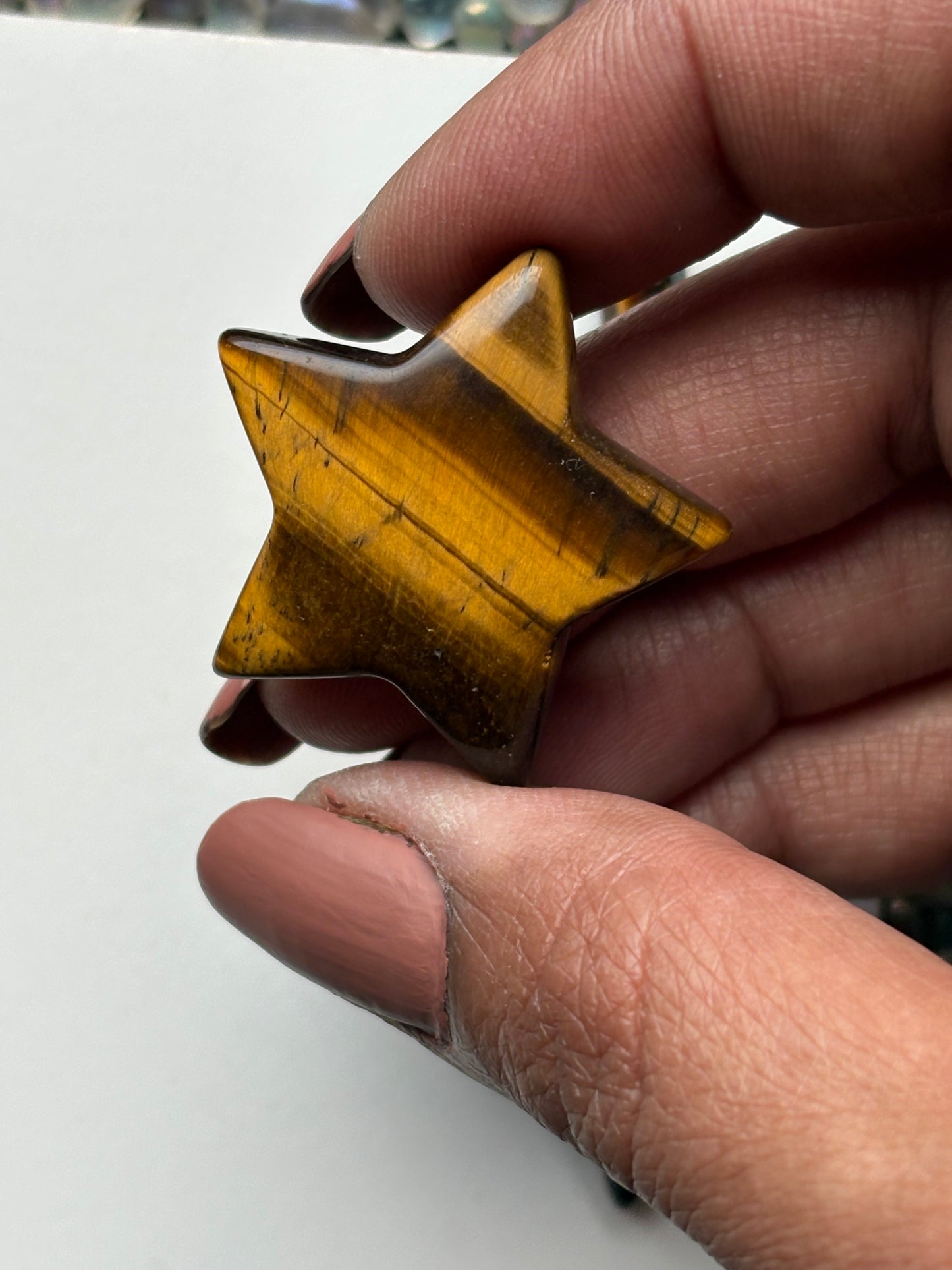 Brown Tigers Eye Gemstone Crystal Set - Mini Point Star & Moon