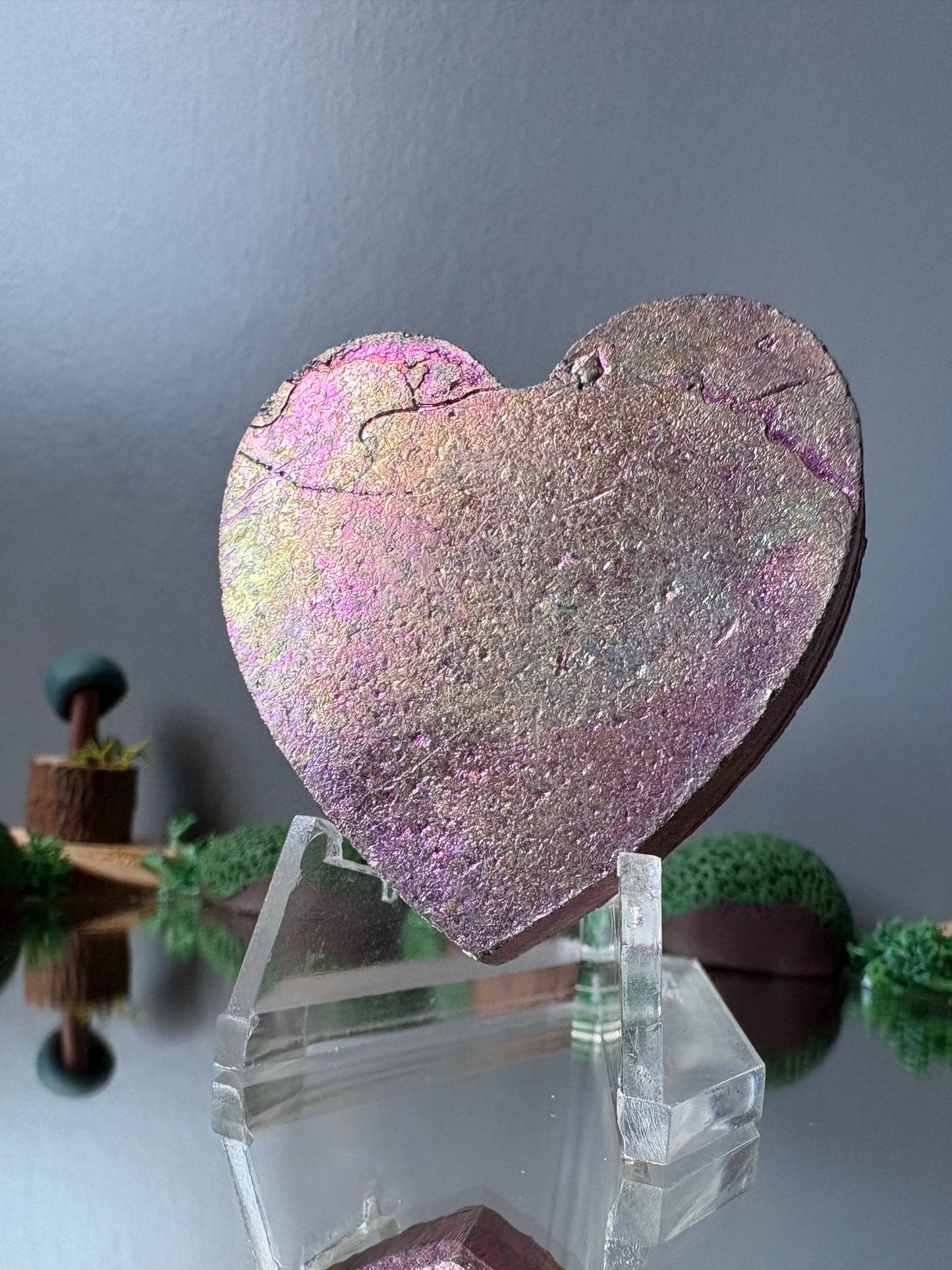 Pink Bismuth Crystal Heart Cut Out Metal Art