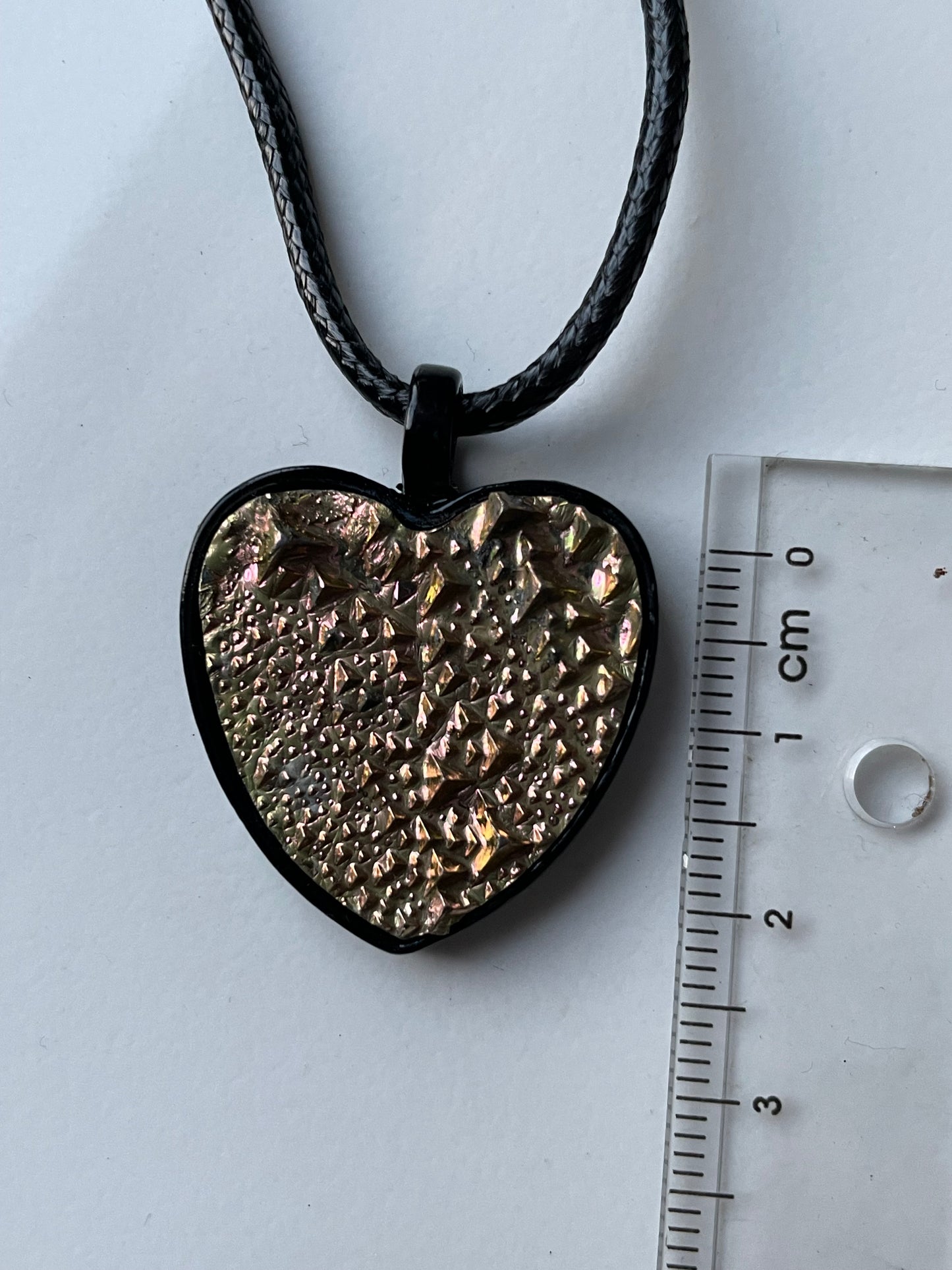 Peach Bismuth Heart Crystal Metal Art Cord Necklace