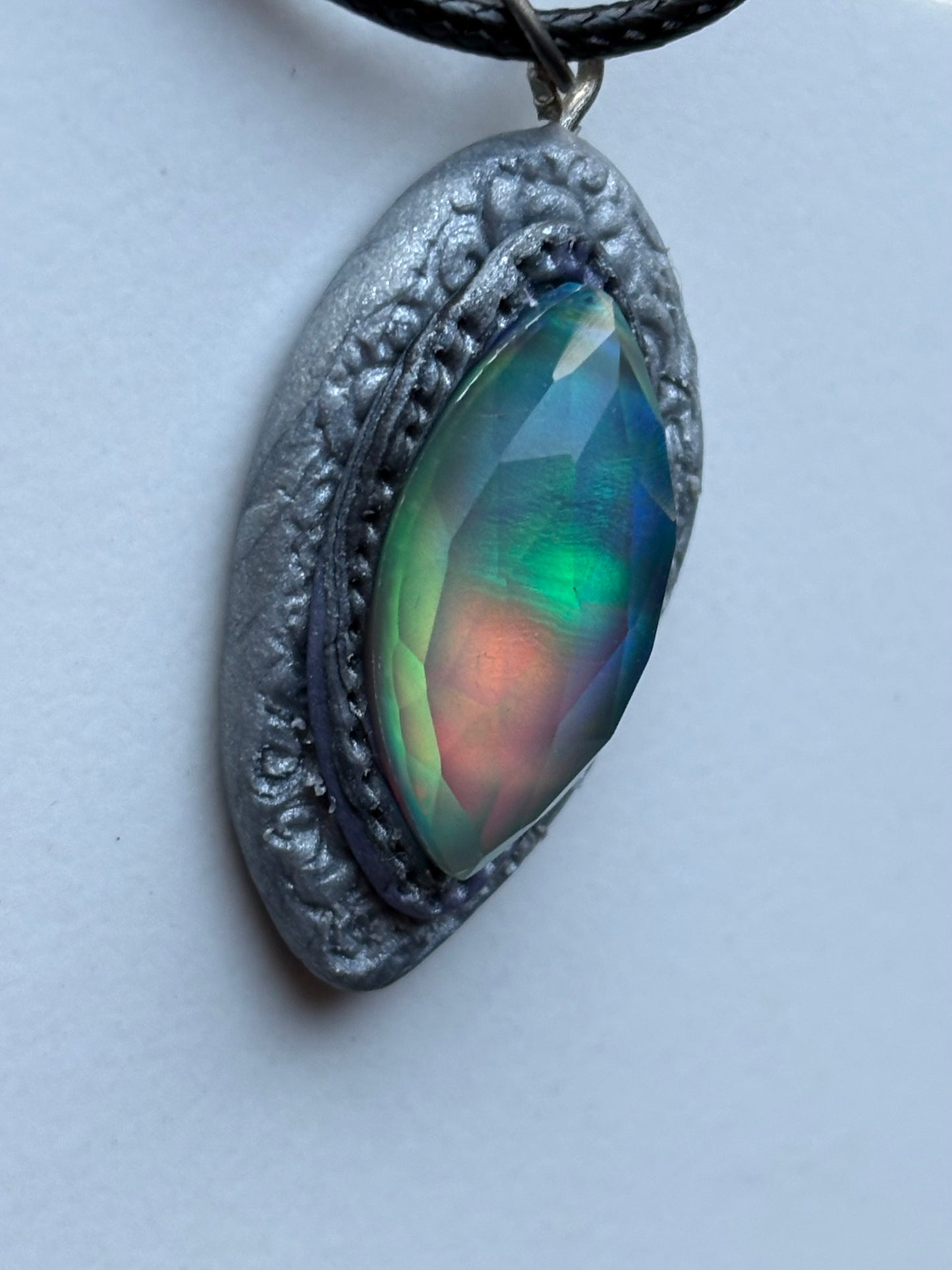 Aurora Opal Doublet Crystal Gemstone - Silver Oval - Necklace