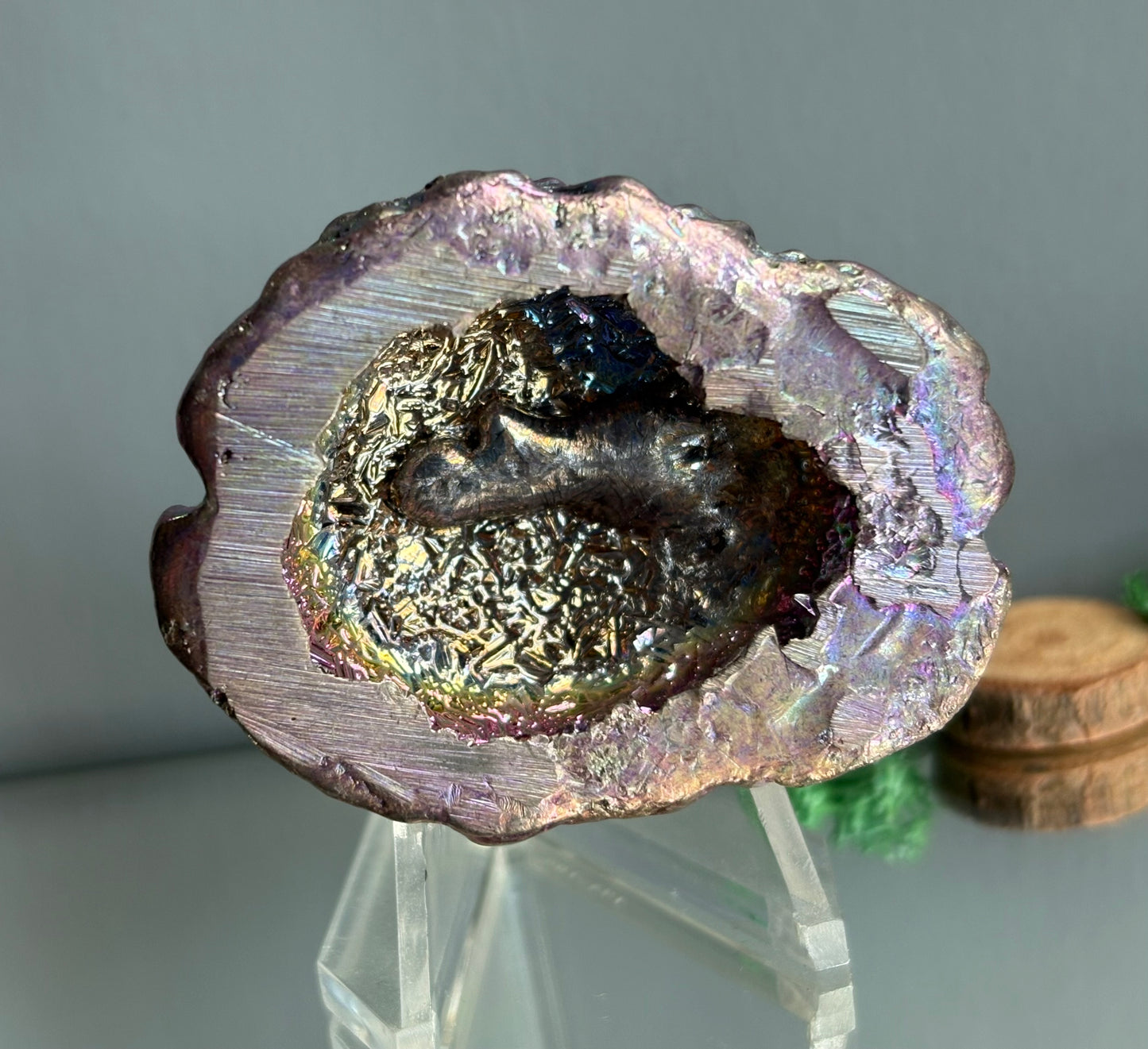 Purple Blue Bismuth Crystal Brain Metal Art Sculpture