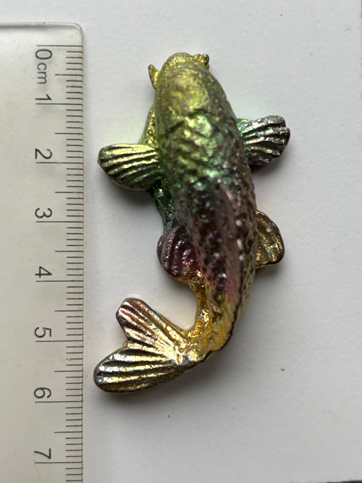 Rainbow Bismuth Crystal Small Kio Fish Metal Art Sculpture