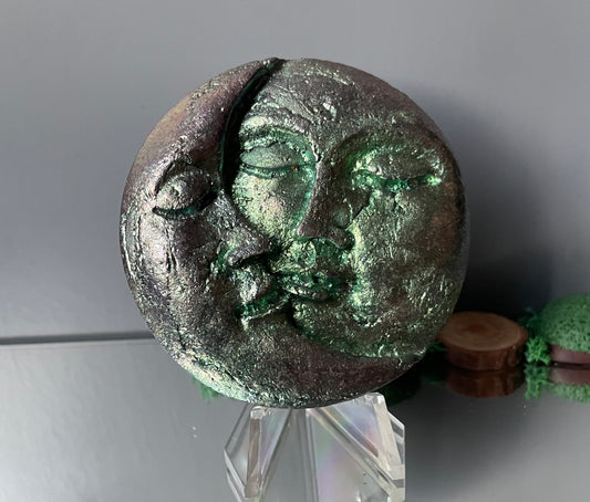 Teal Bismuth Crystal Sun Moon Metal Art Sculpture