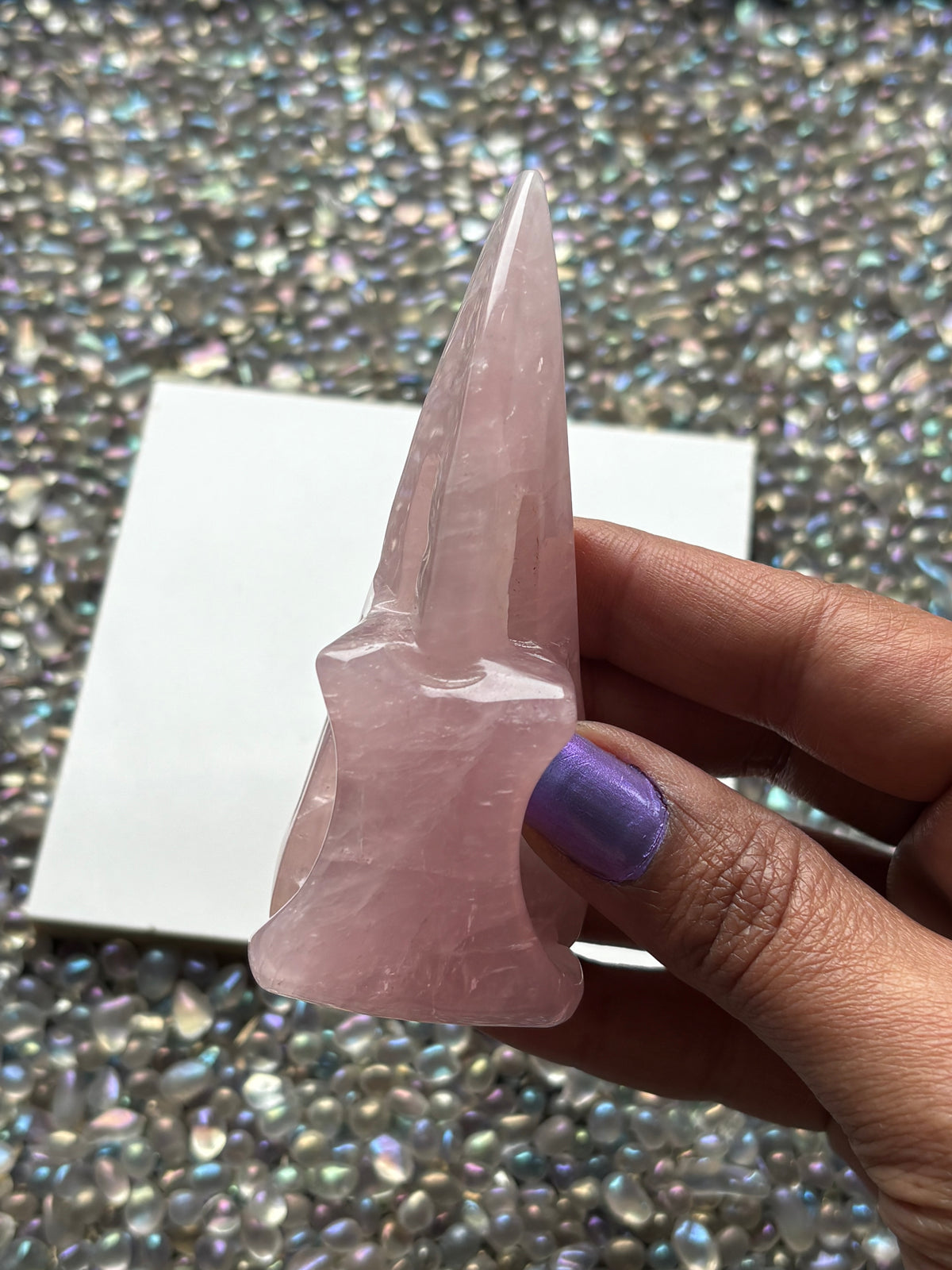 Rose Quartz Gemstone Crystal Raven Skull Carving - Large