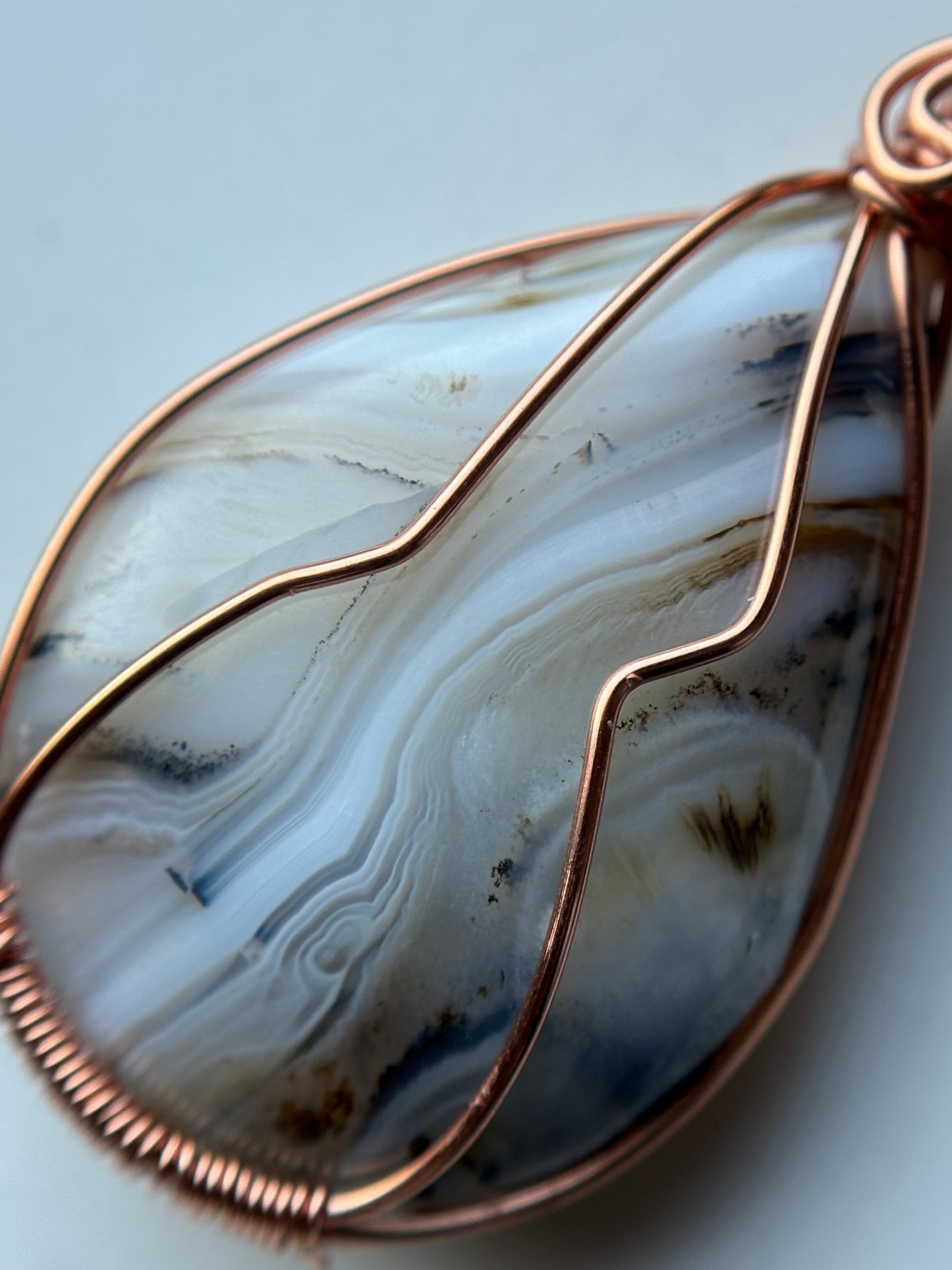 Botswana Dendritic Agate Crystal Gemstone Wire Wrapped Copper Necklace