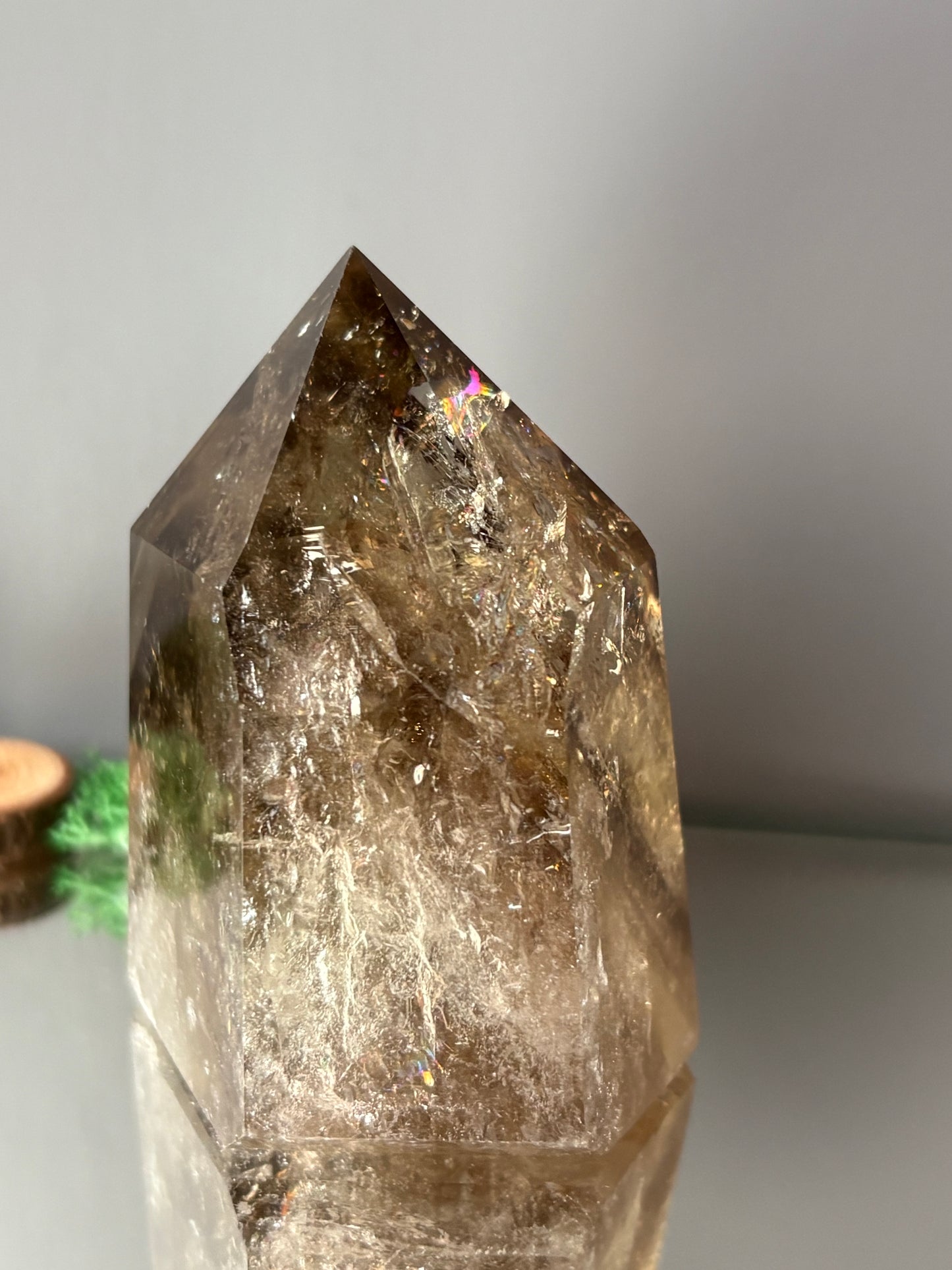 Rainbow Phantom Smoky Citrine Crystal Gemstone Tower Point - P3