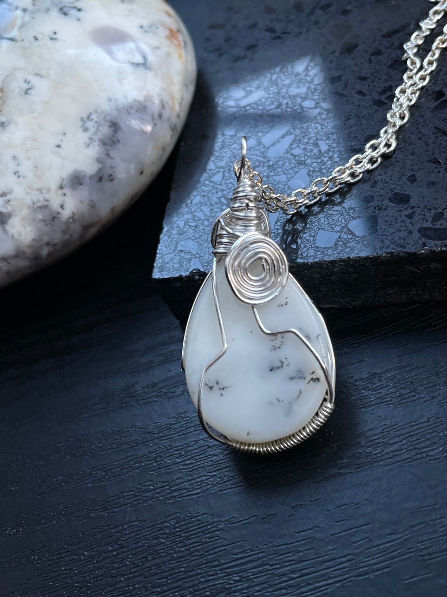 Dendritic Opal Agate Crystal Gemstone Wire Wrapped Necklace (2)