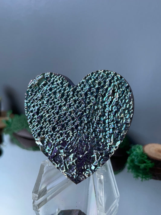 Purple Blue Bismuth Crystal Heart Cut Out Metal Art