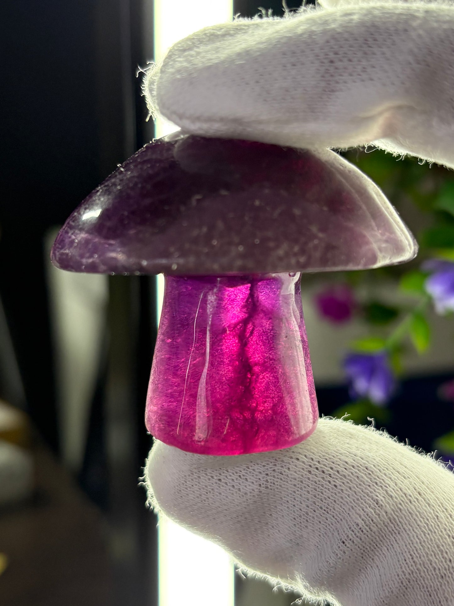 Purple Yellow Fluorite Crystal Gemstone Mushroom Carving (2) - Medium