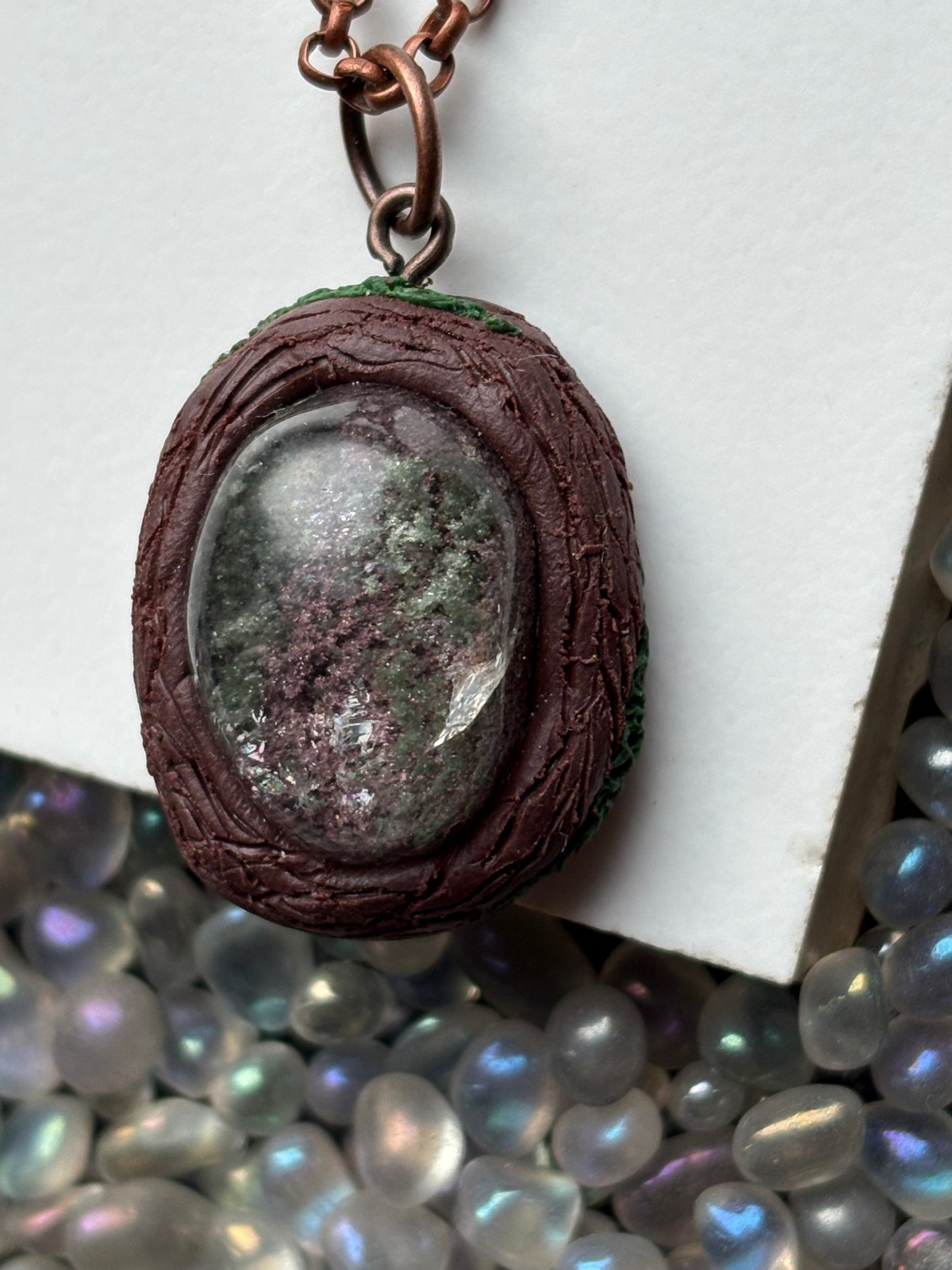 Rainbow Lodalite Garden Quartz Crystal Gemstone Oval Enchanted Forest Necklace (2)