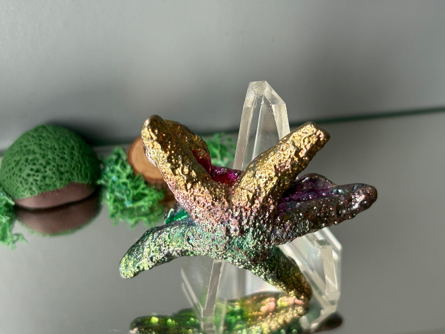 Rainbow Bismuth Crystal Small Starfish Metal Art Sculpture