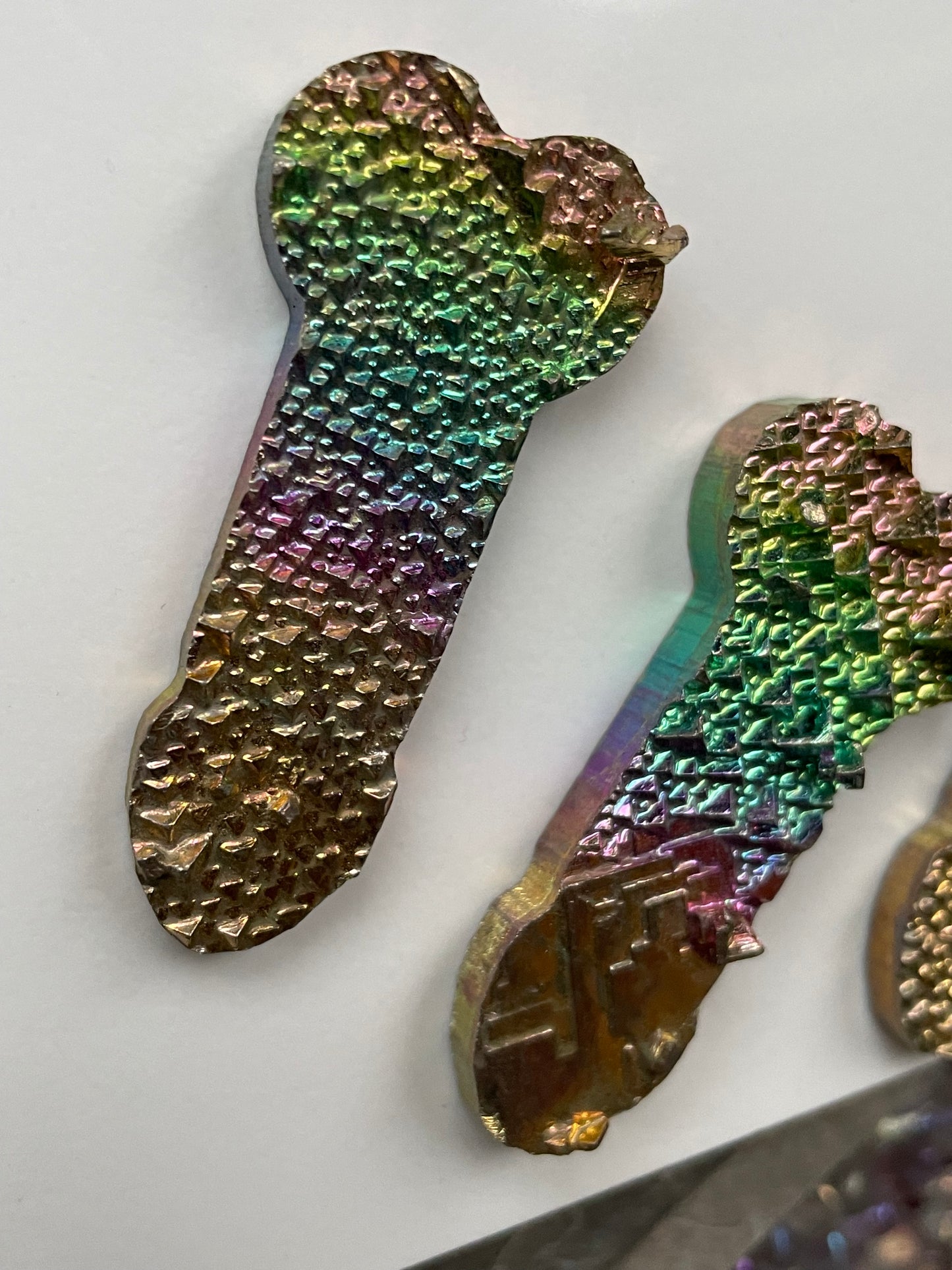 Rainbow Bismuth Crystal Penis Phallus Cut Out Metal Art
