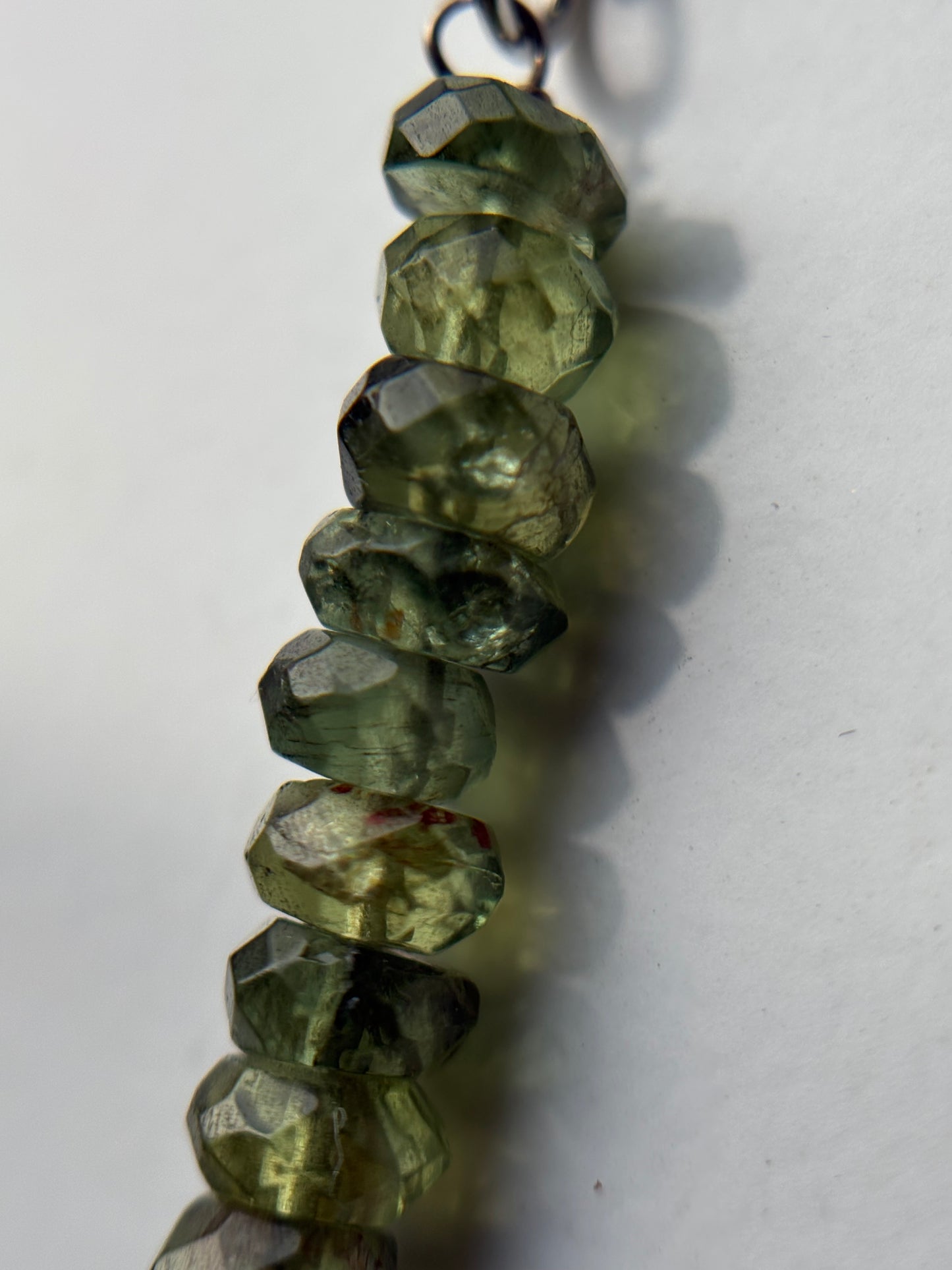 Green Apatite Faceted Rondelle Bar Crystal Gemstone Necklace (Certified)