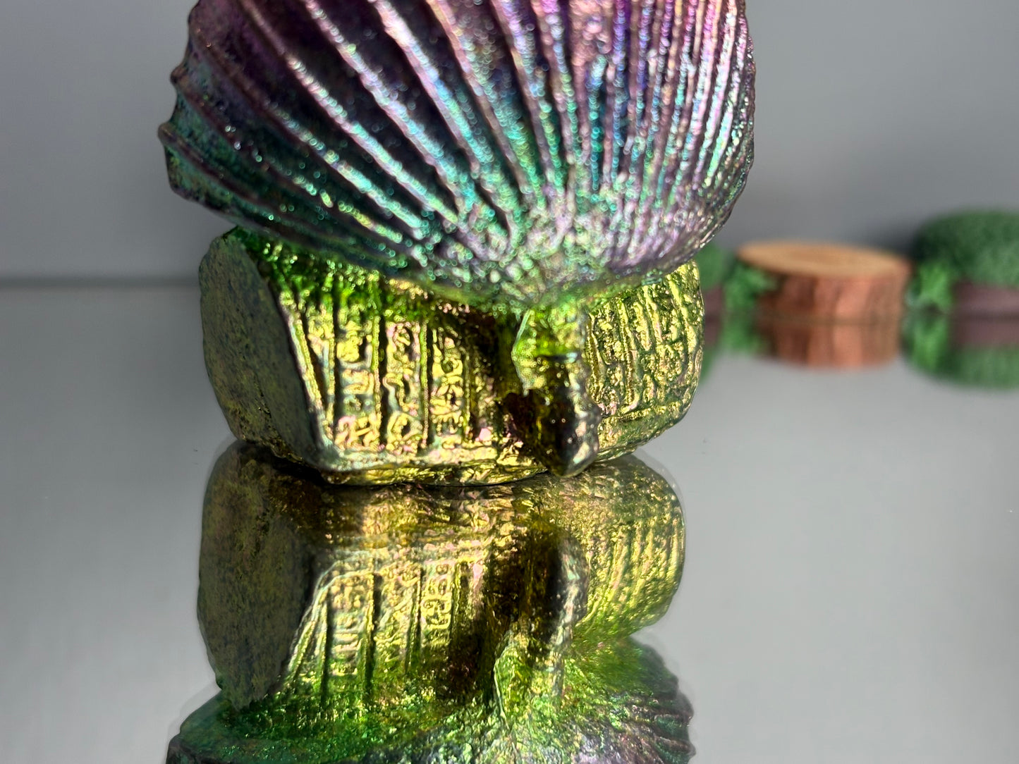 Rainbow Bismuth Crystal King Tutankhamen Skull Metal Art Sculpture