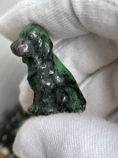 Ruby Zoisite Micro Pocket Pet Dog Crystal Gemstone Carving