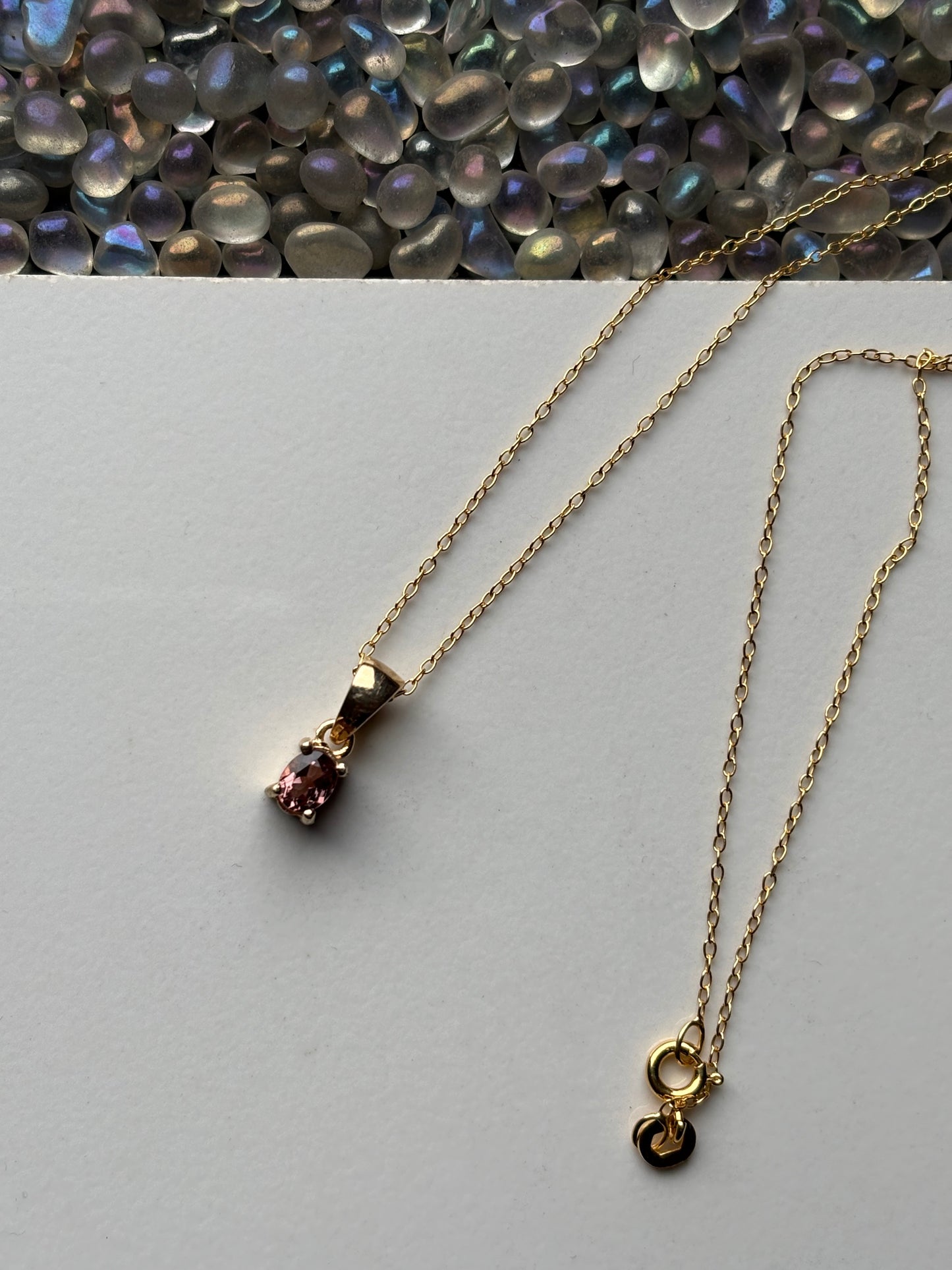 Orange Pink Spinel Oval Gemstone Gold 925 Sterling Silver Necklace