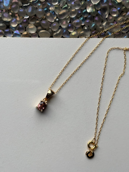 Orange Pink Spinel Oval Gemstone Gold 925 Sterling Silver Necklace