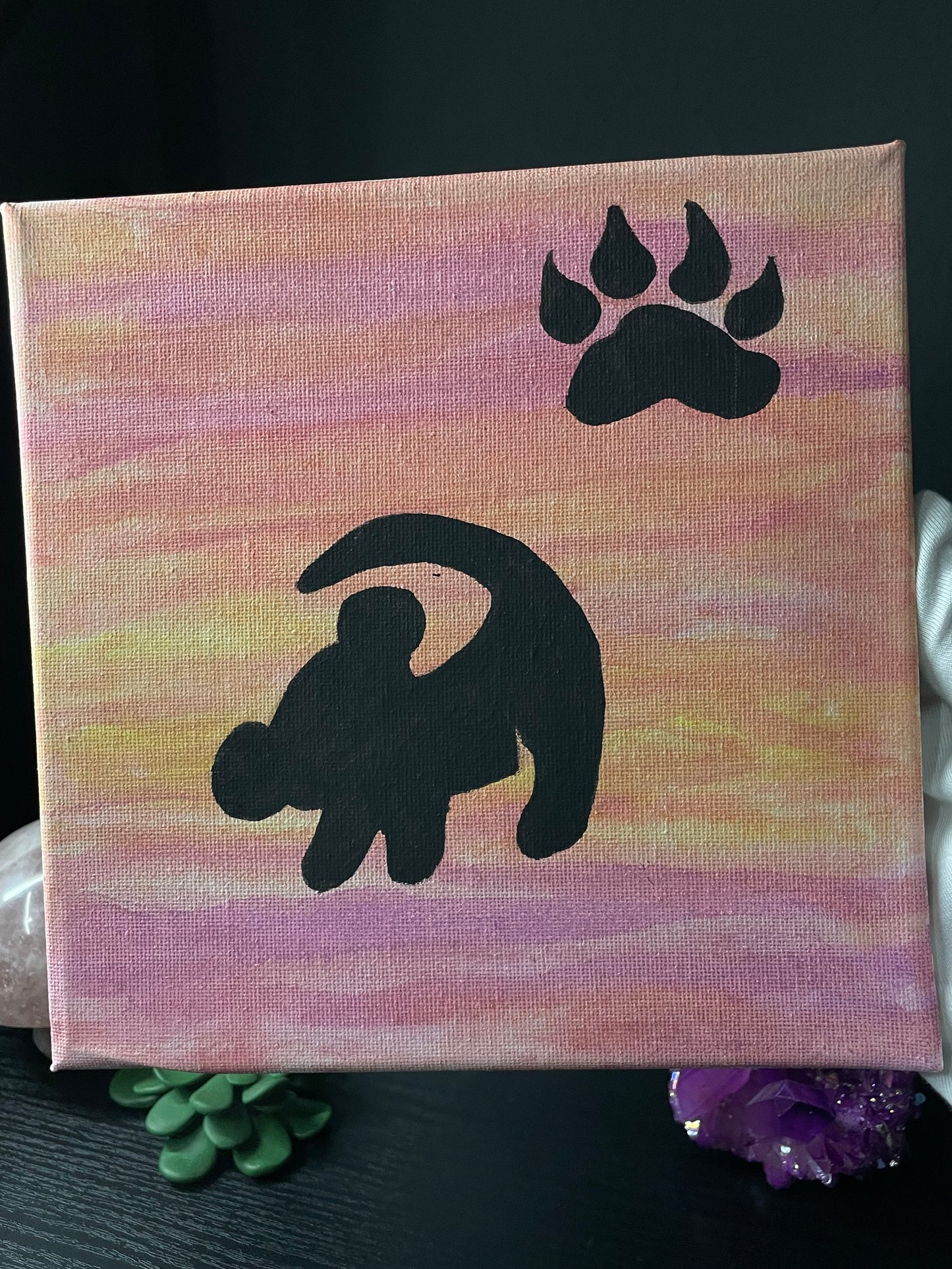 Baby Lion Silhouette Sunset Watercolour Canvas Painting