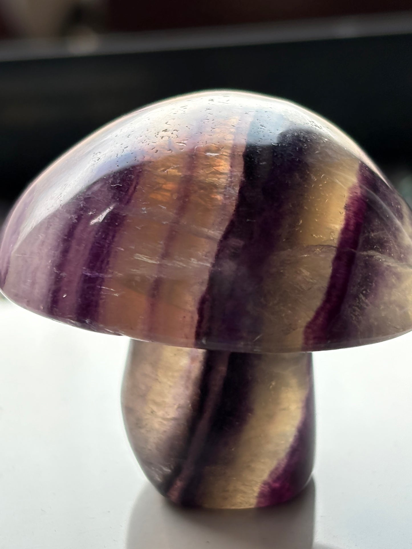 Purple Yellow Fluorite Crystal Gemstone Mushroom Carving (1)