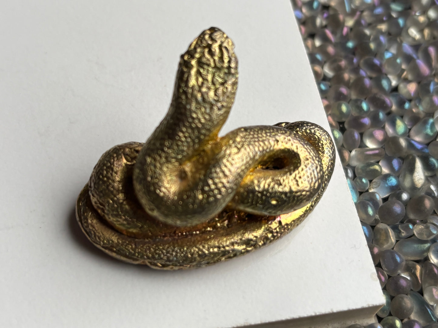 Gold Peach Bismuth Crystal Coil Snake Metal Art Sculpture