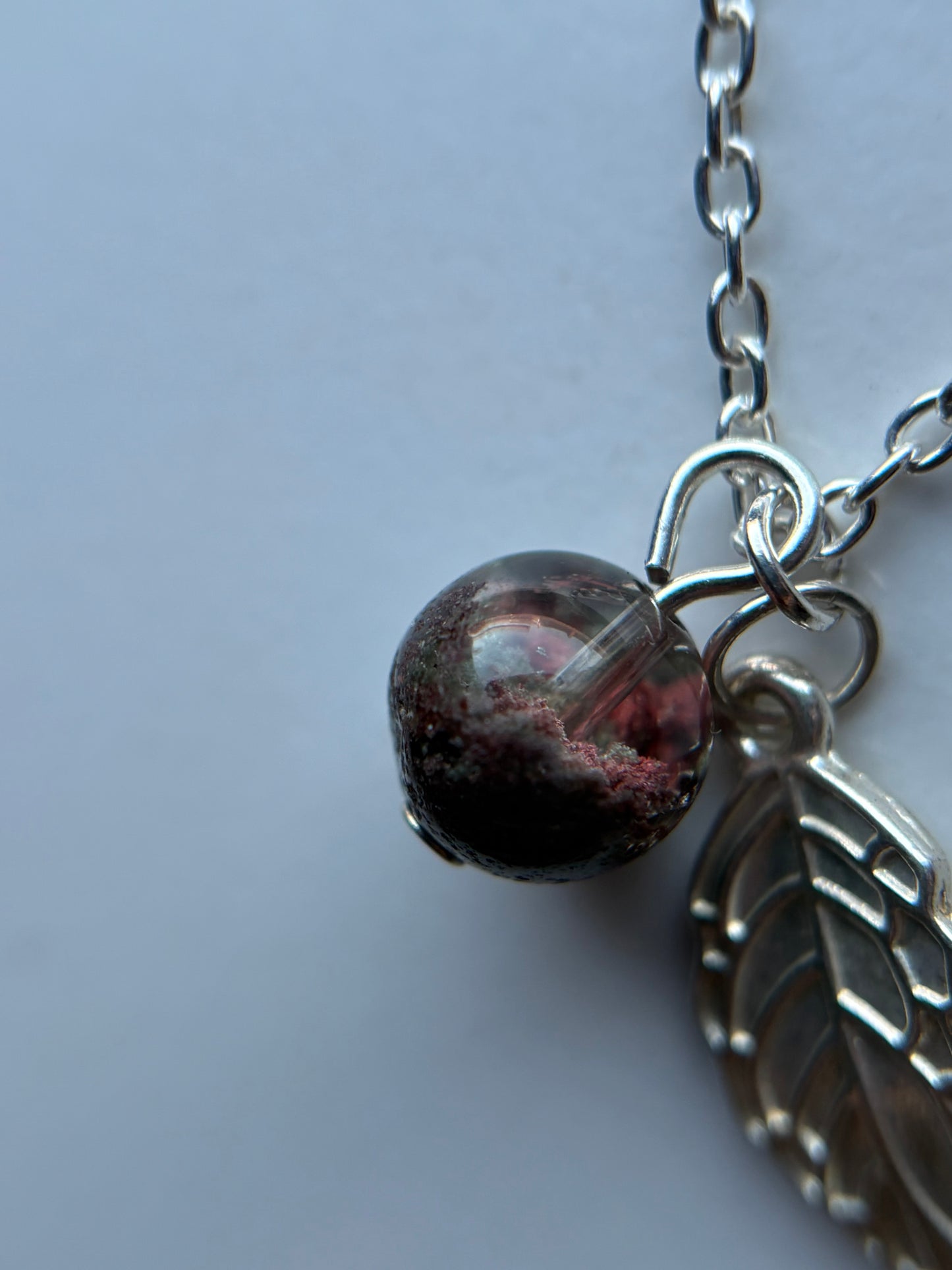 Garden Quartz Gemstone Crystal Silver Leaf Charm Necklace