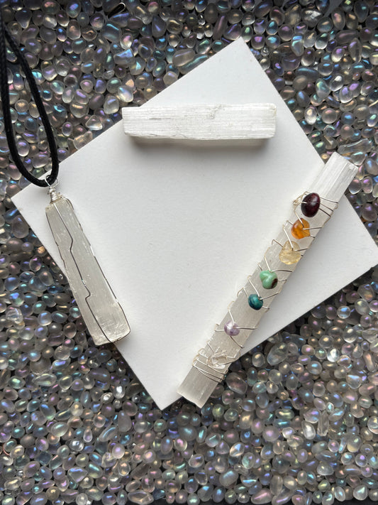 Selenite Satin Spar Gemstone Crystal Chakra Bar Cleansing Gift Set