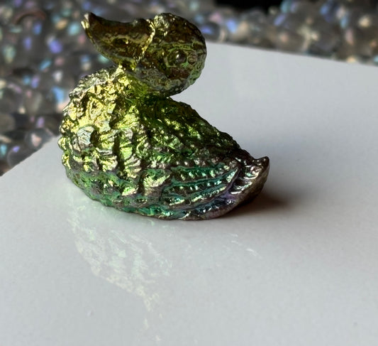 Green Teal Mini Duck Bismuth Crystal Metal Art Sculpture