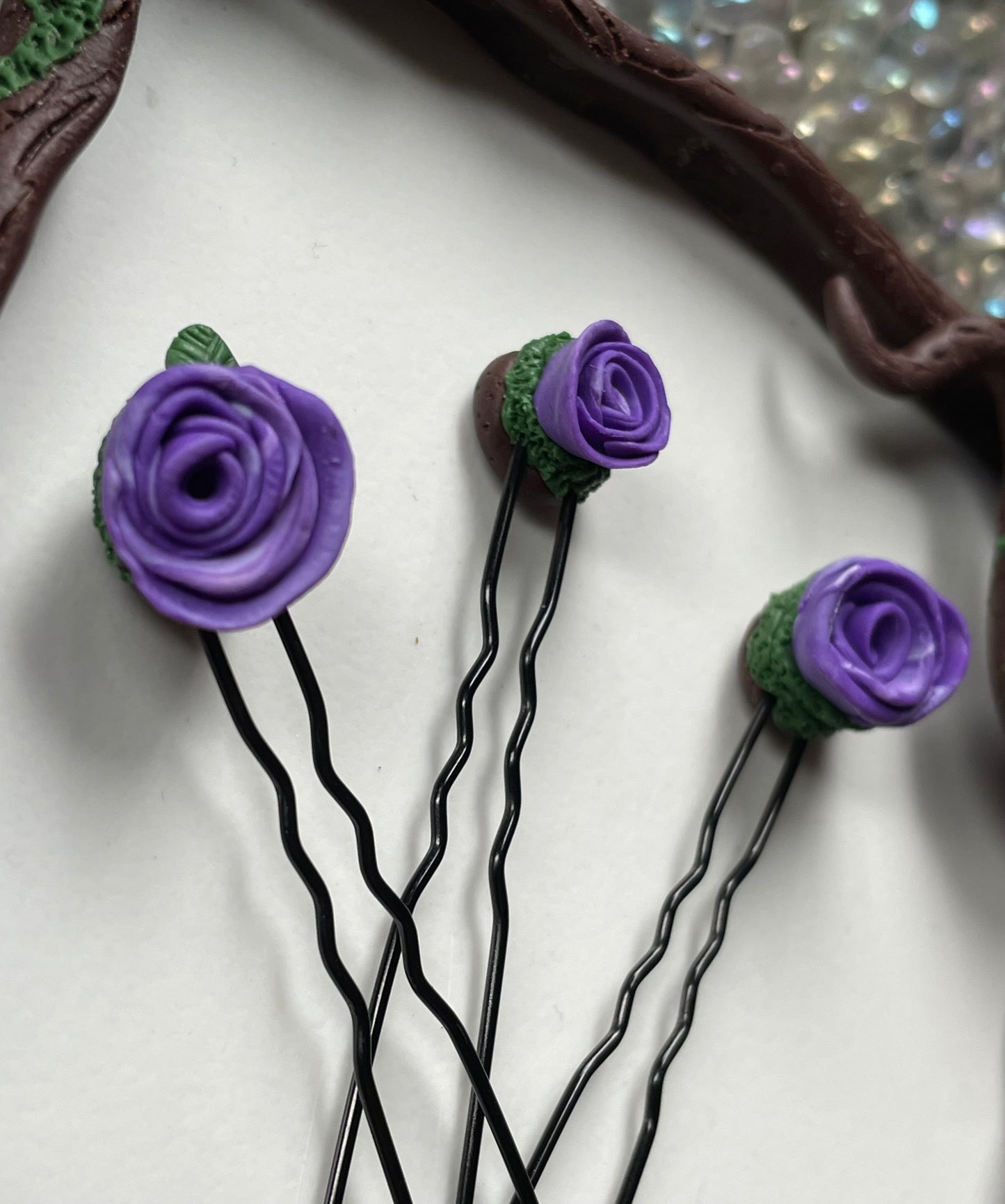 Enchanted Forest Rose Hair Pin Set - Purple